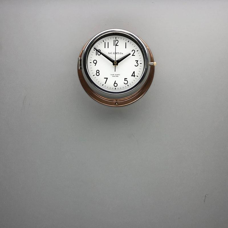 1970s British Bronze and Chrome AC GMT Co. Industrial Wall Clock White Dial For Sale 8