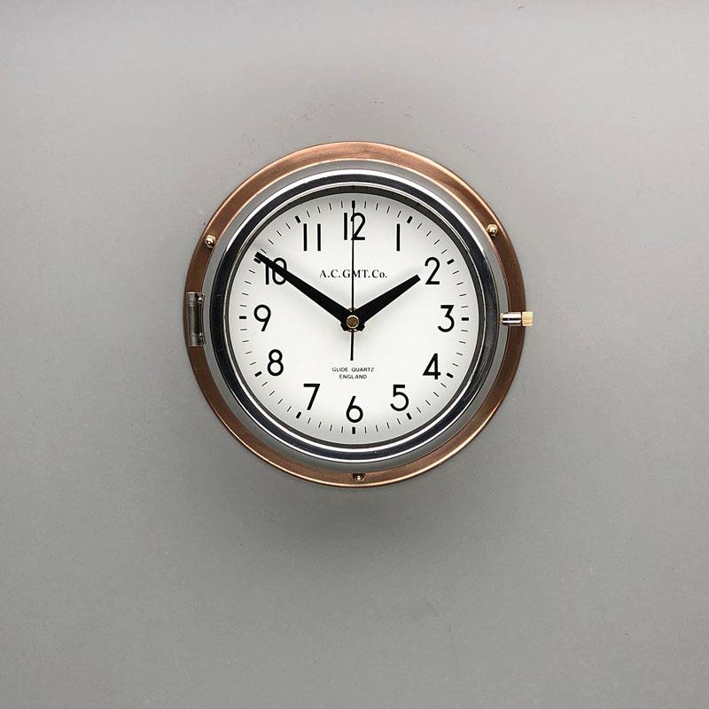 1970s British Bronze and Chrome AC GMT Co. Industrial Wall Clock White Dial For Sale 10