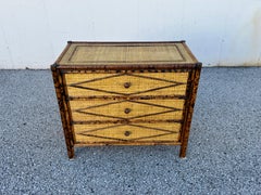 1970s British Colonial Style Burnt Bamboo & Grasscloth Chest of Drawers