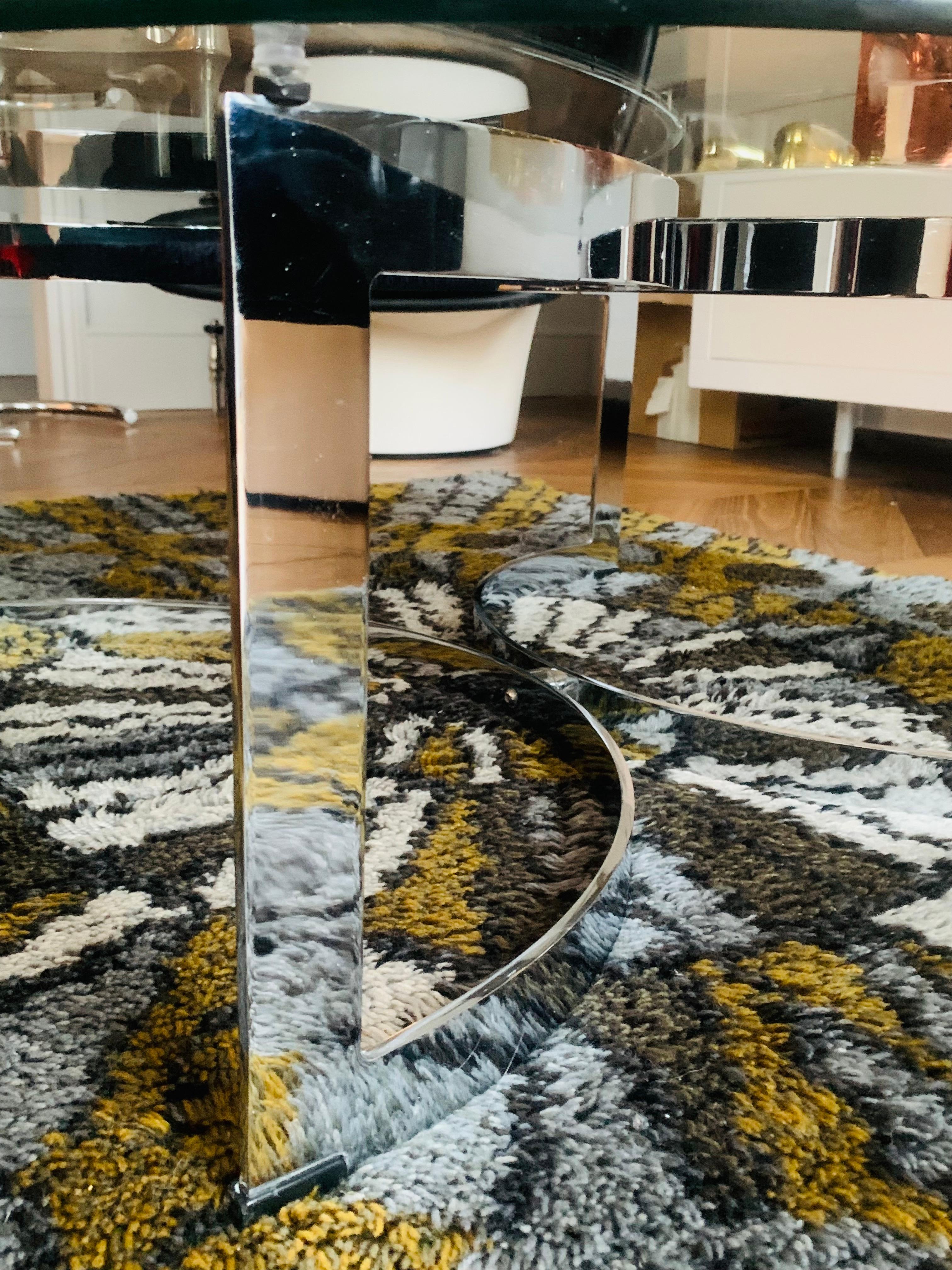 1970s British Made Merrow Associates Round Glass & Chromed Metal Coffee Table 4