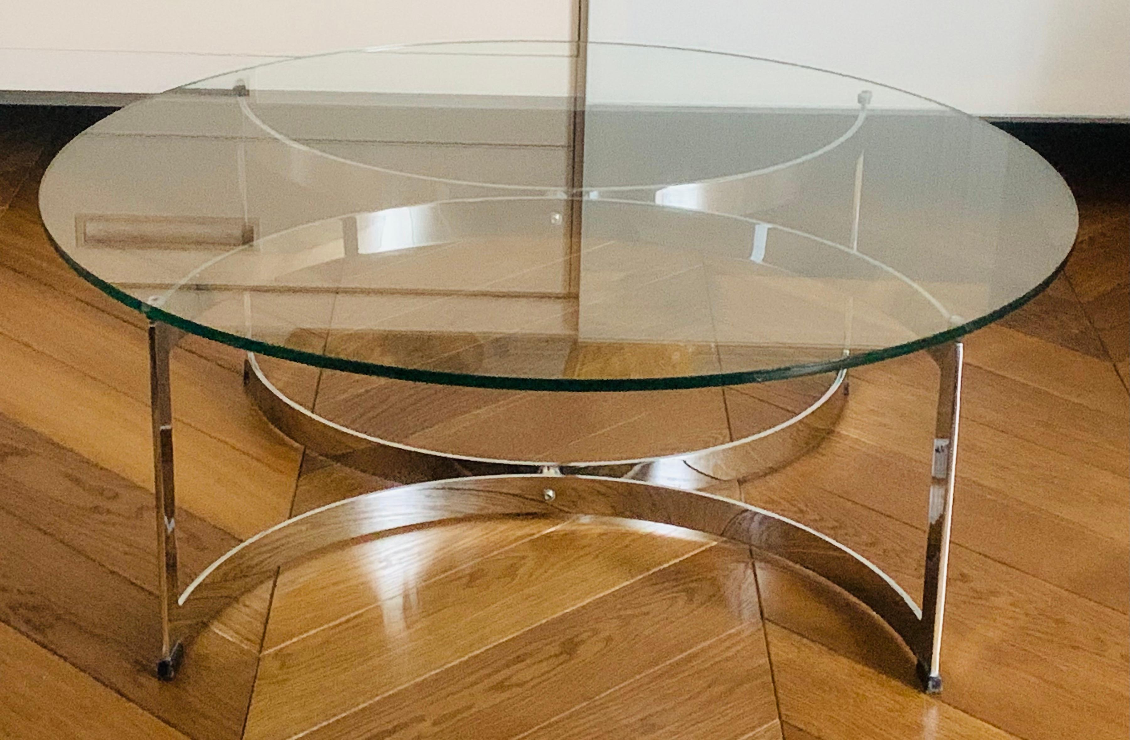 Mid-Century Modern 1970s British Made Merrow Associates Round Glass & Chromed Metal Coffee Table