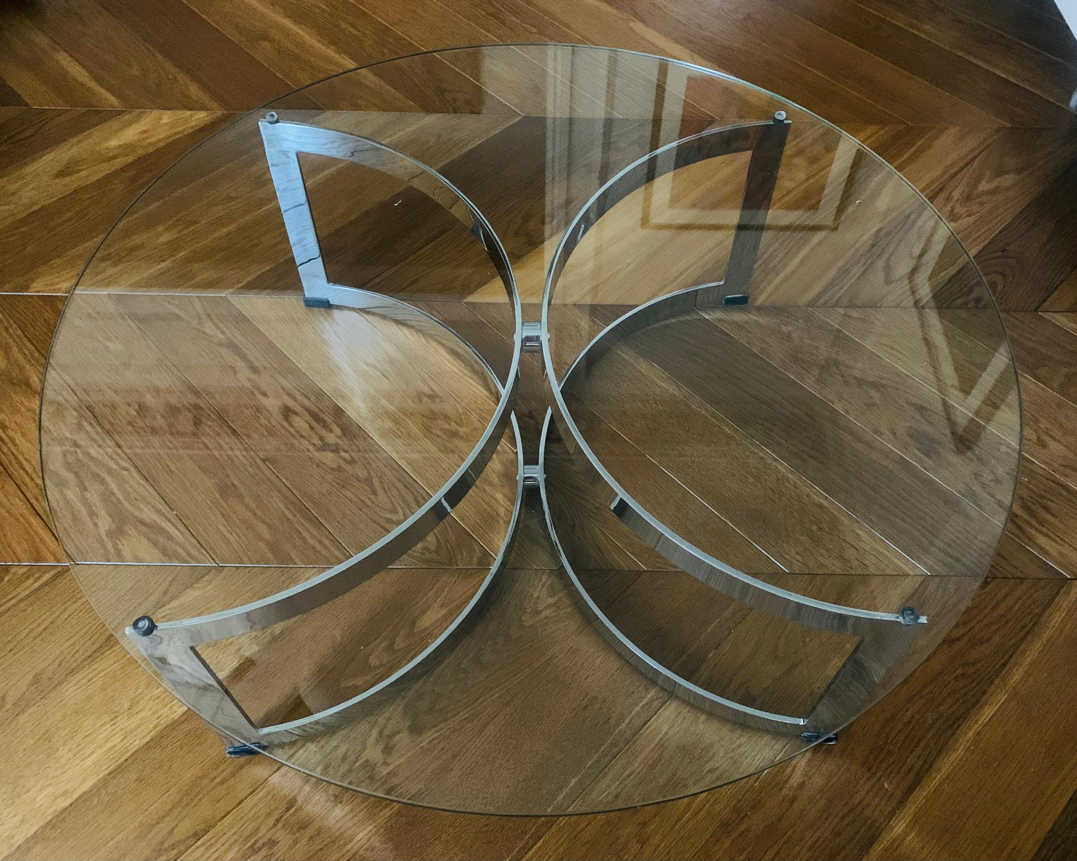 20th Century 1970s British Made Merrow Associates Round Glass & Chromed Metal Coffee Table