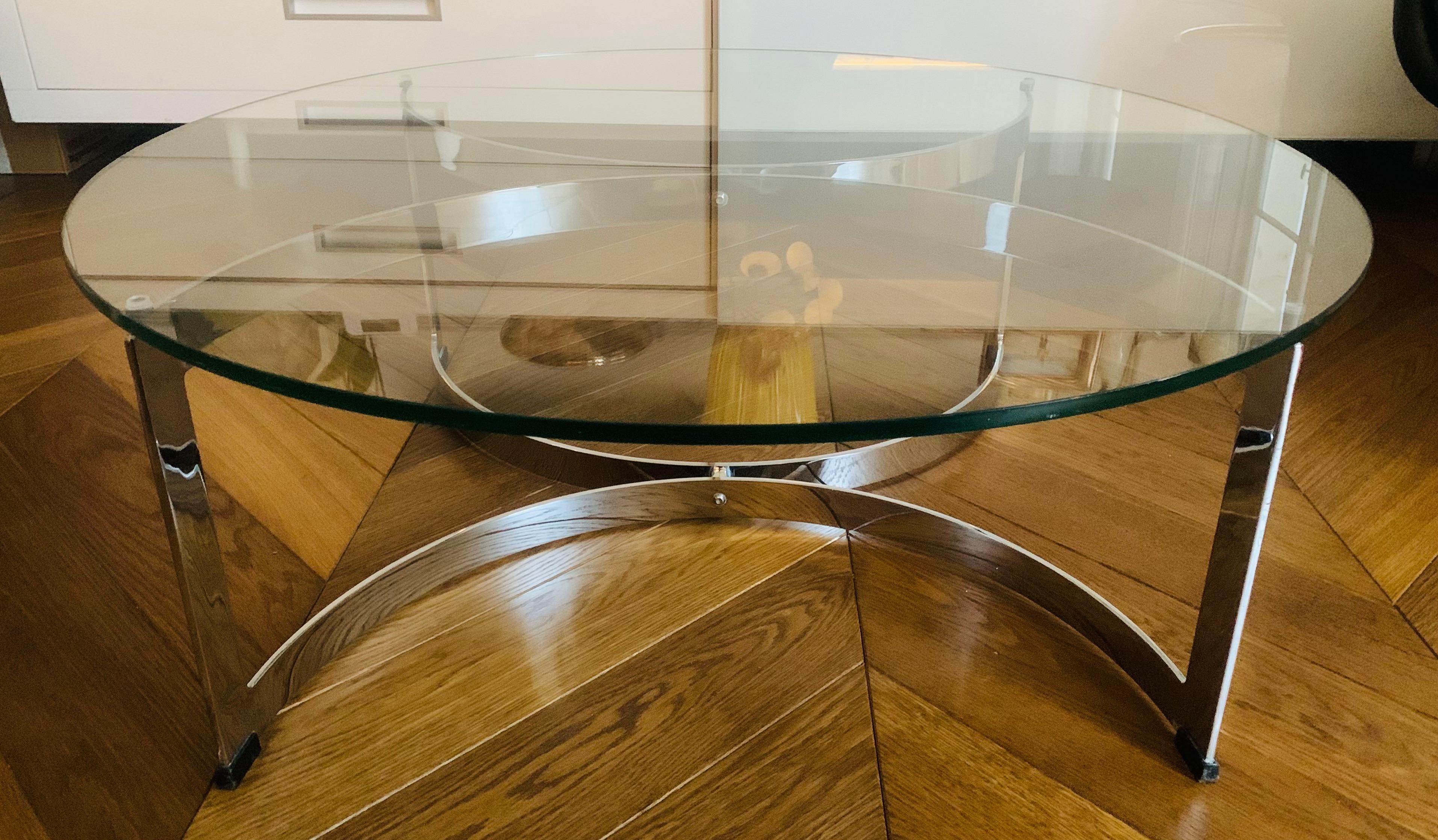 1970s British Made Merrow Associates Round Glass & Chromed Metal Coffee Table 1