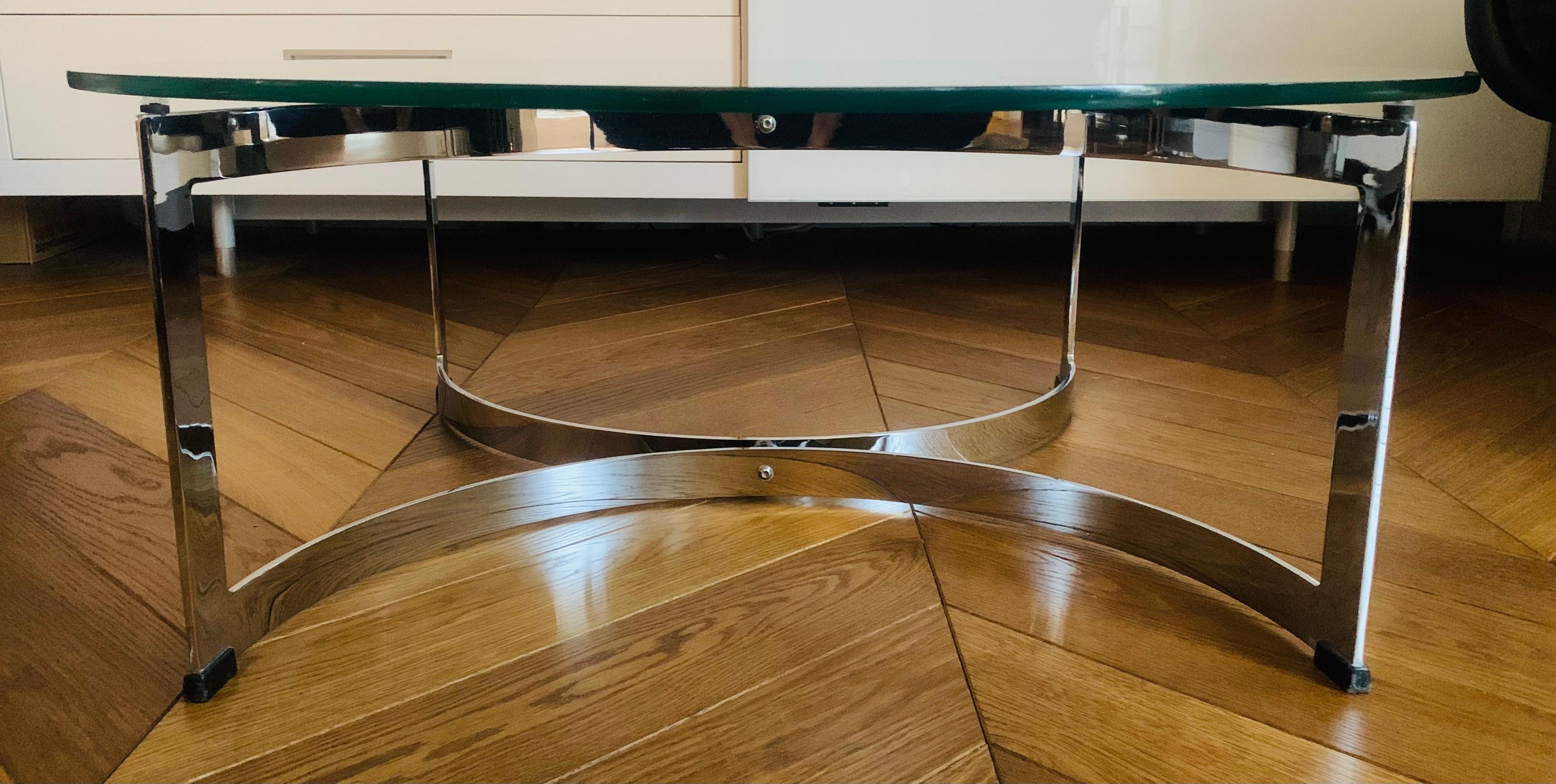 1970s British Made Merrow Associates Round Glass & Chromed Metal Coffee Table 2