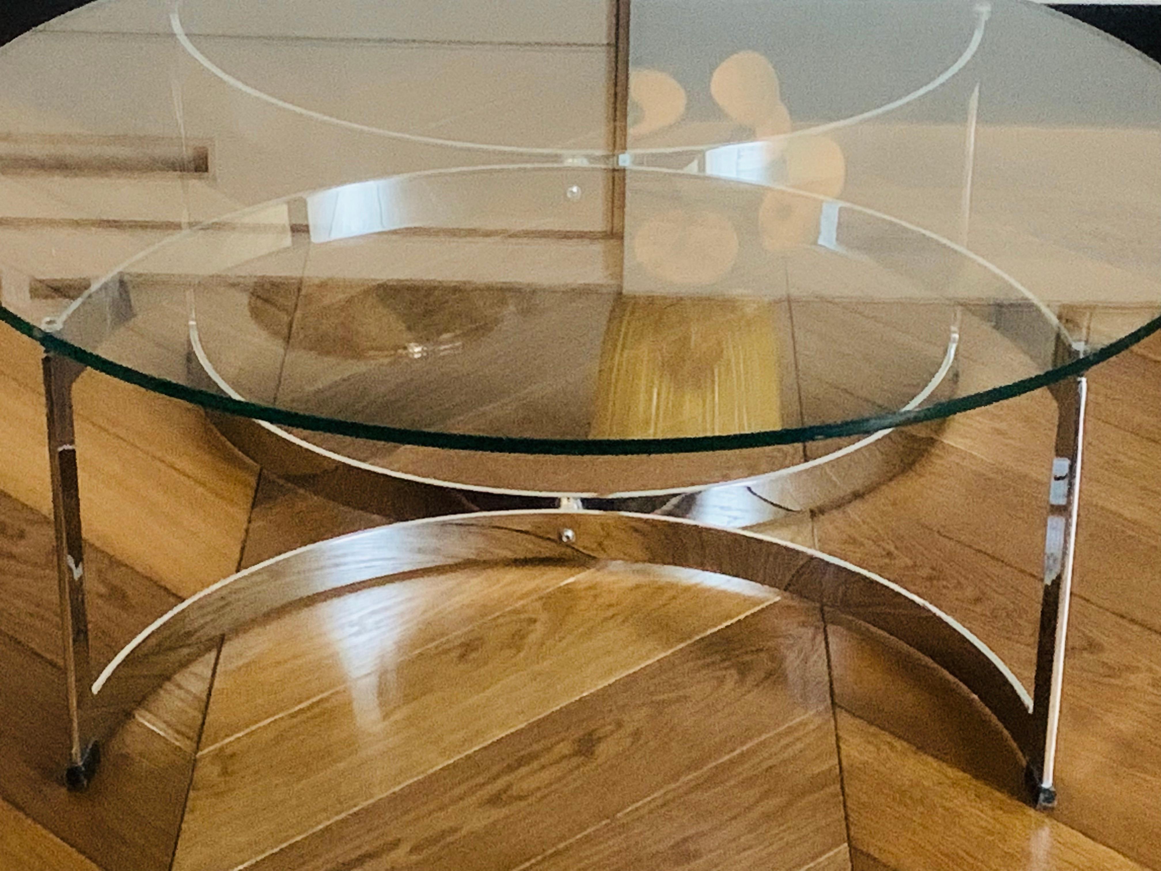 1970s British Made Merrow Associates Round Glass & Chromed Metal Coffee Table 3