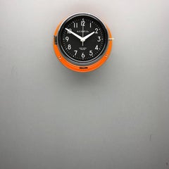 1970s British Orange & Chrome AC GMT Co. Industrial Wall Clock Black Dial