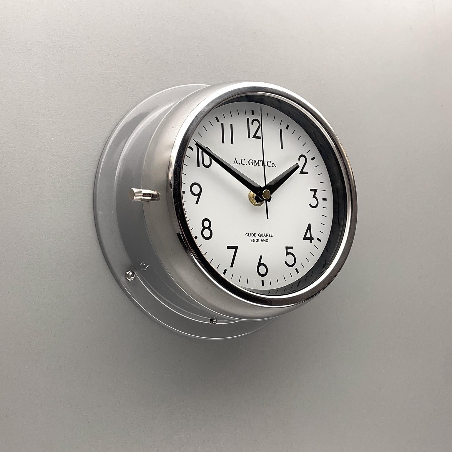 Industrial 1970's British Ultimate Gray /Monochrome AC GMT Co. Classic Quartz Wall Clock