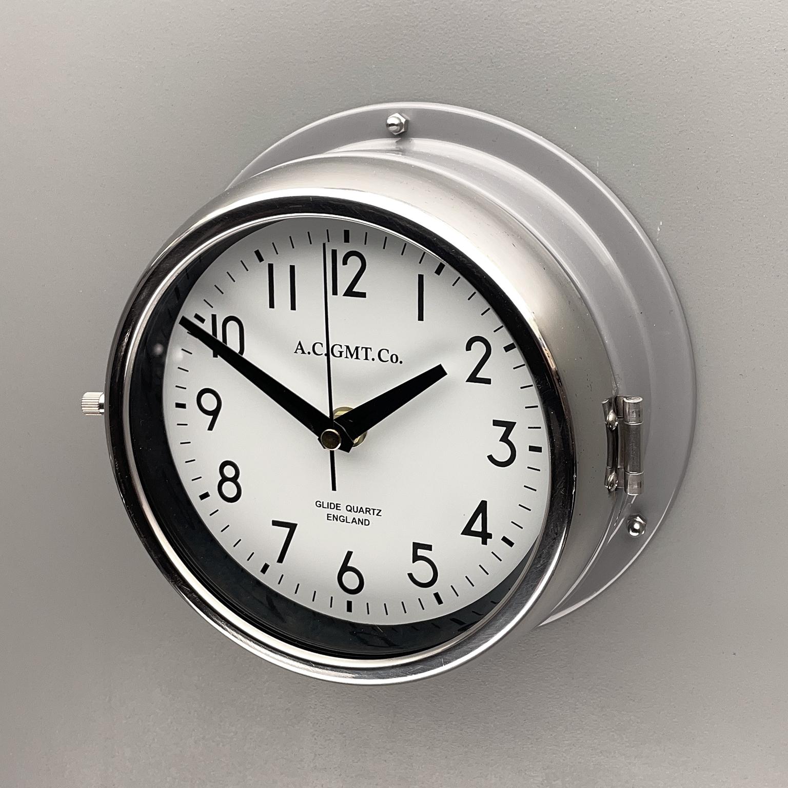English 1970's British Ultimate Gray /Monochrome AC GMT Co. Classic Quartz Wall Clock