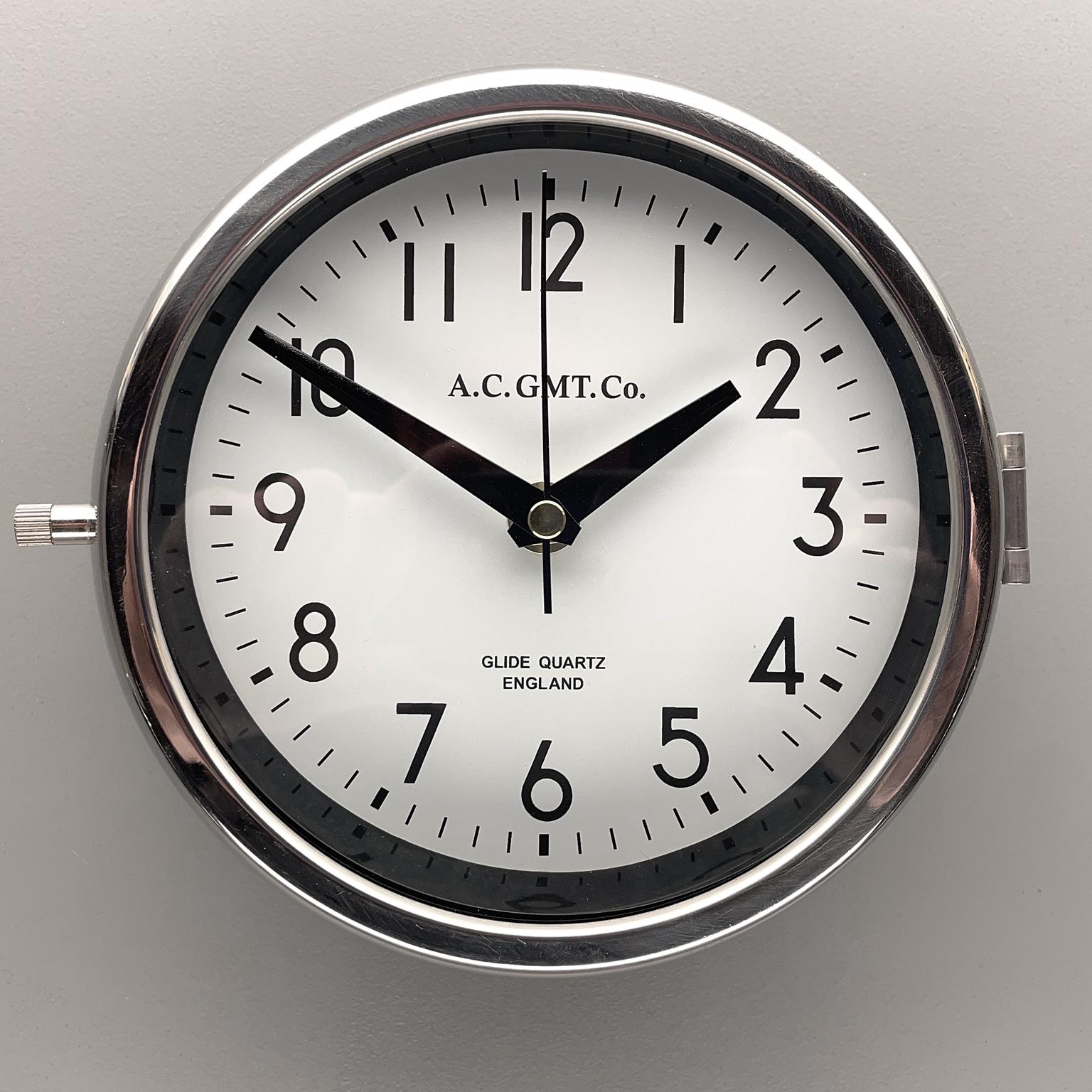 Glazed 1970's British Ultimate Gray /Monochrome AC GMT Co. Classic Quartz Wall Clock