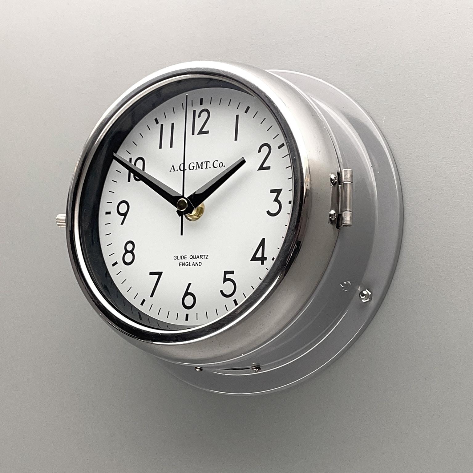 Late 20th Century 1970's British Ultimate Gray /Monochrome AC GMT Co. Classic Quartz Wall Clock