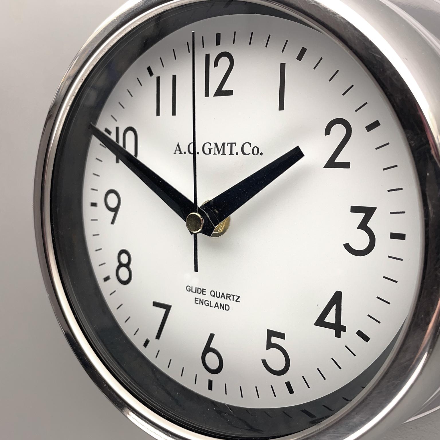 Glass 1970's British Ultimate Gray /Monochrome AC GMT Co. Classic Quartz Wall Clock For Sale