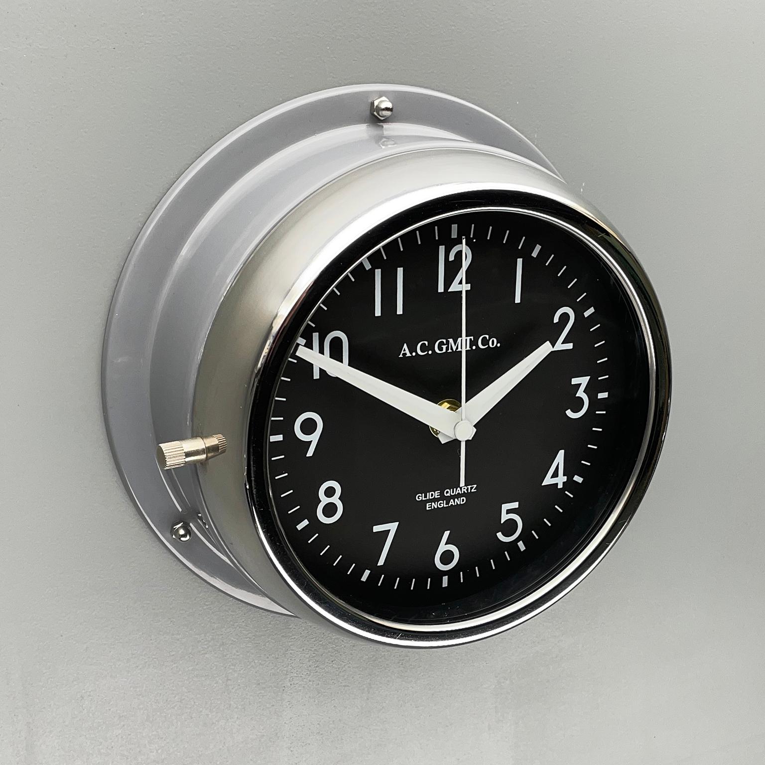 1970's British Ultimate Gray /Monochrome Black AC GMT Co. Classic Wall Clock For Sale 1