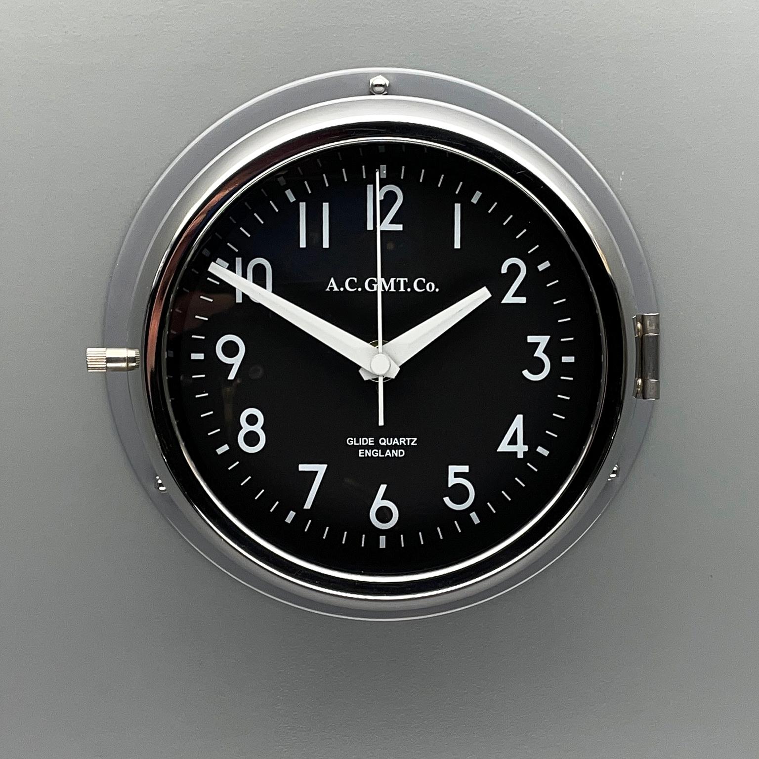 1970's British Ultimate Gray /Monochrome Black AC GMT Co. Classic Wall Clock For Sale 2