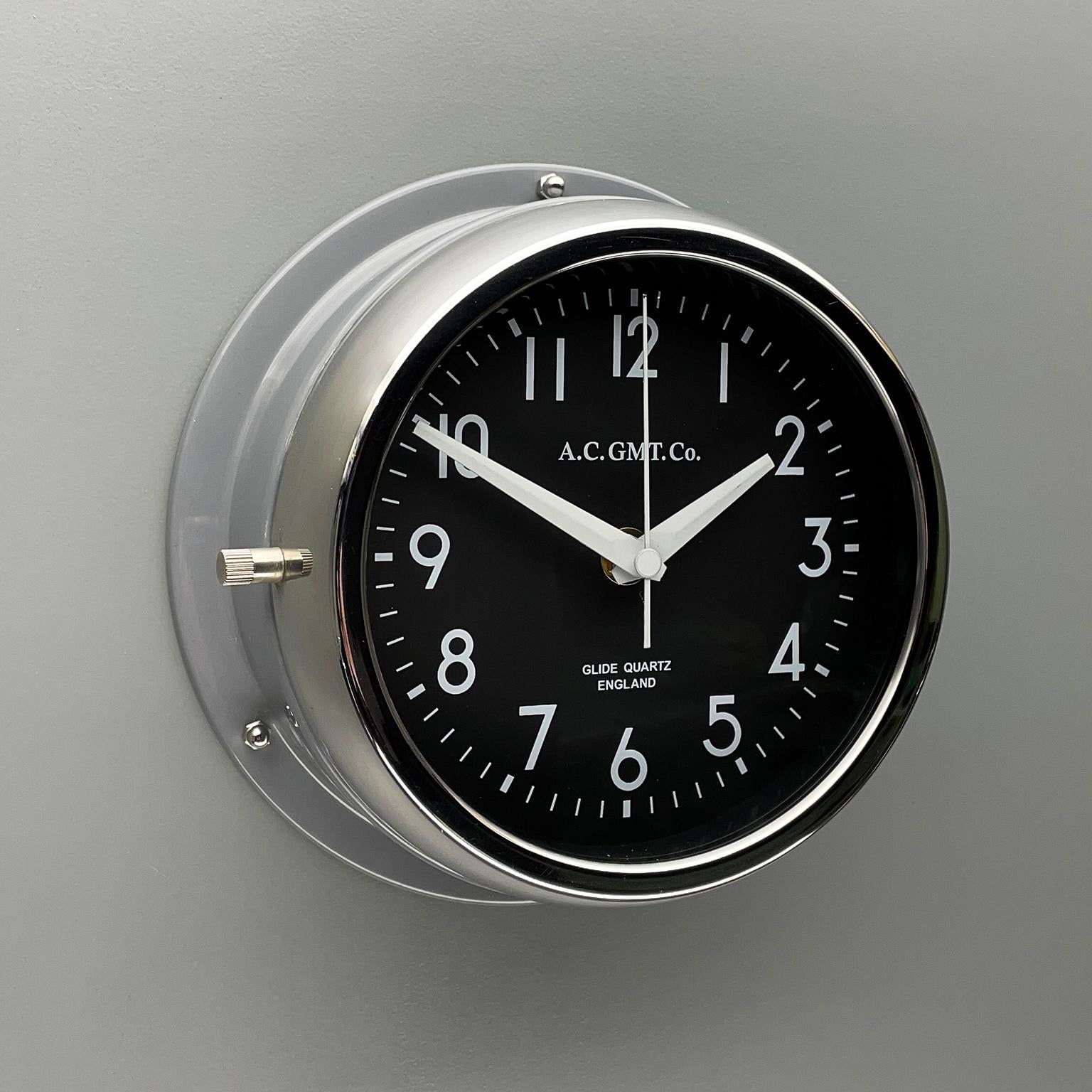 1970's British Ultimate Gray /Monochrome Black AC GMT Co. Classic Wall Clock For Sale 3