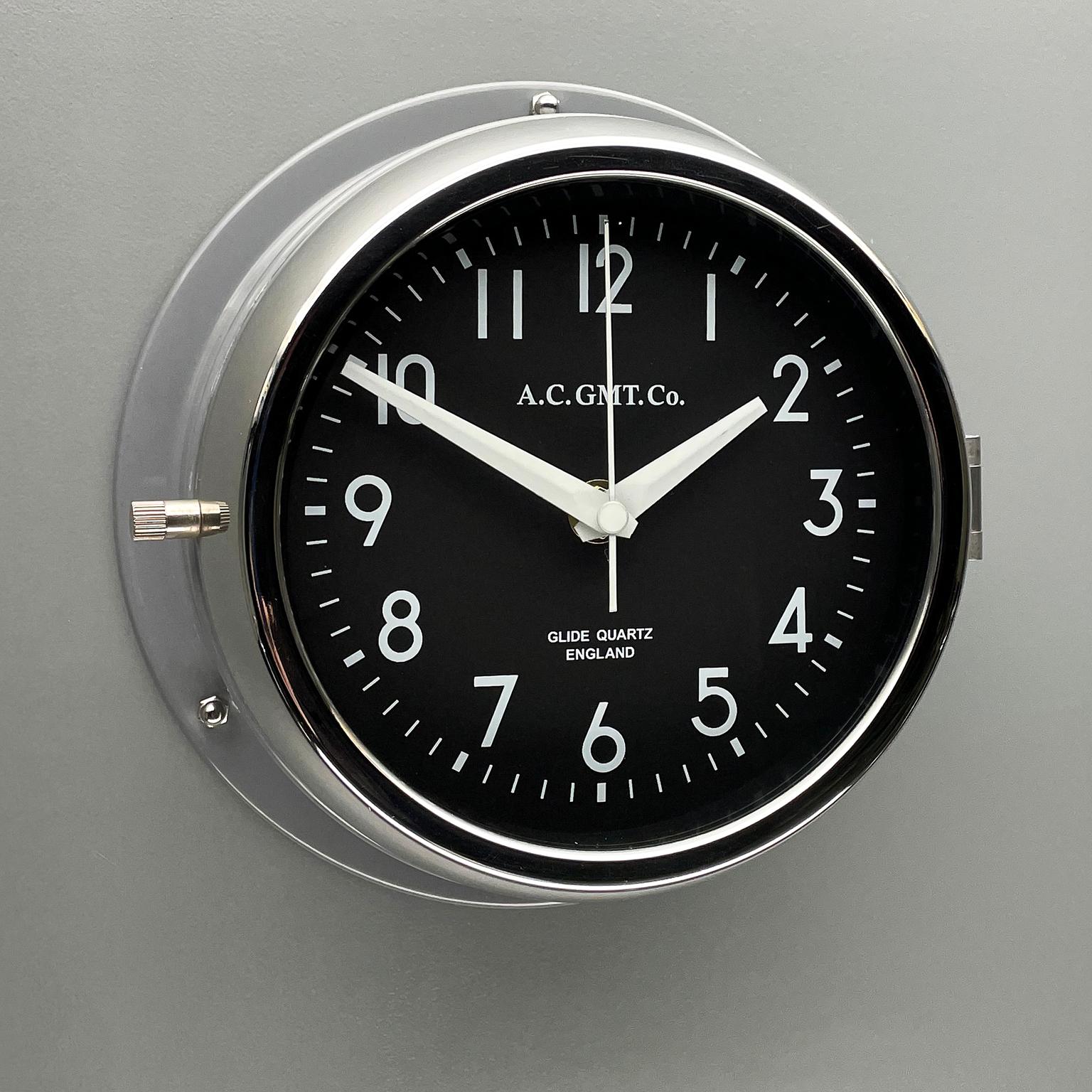 1970's British Ultimate Gray /Monochrome Black AC GMT Co. Classic Wall Clock For Sale 4