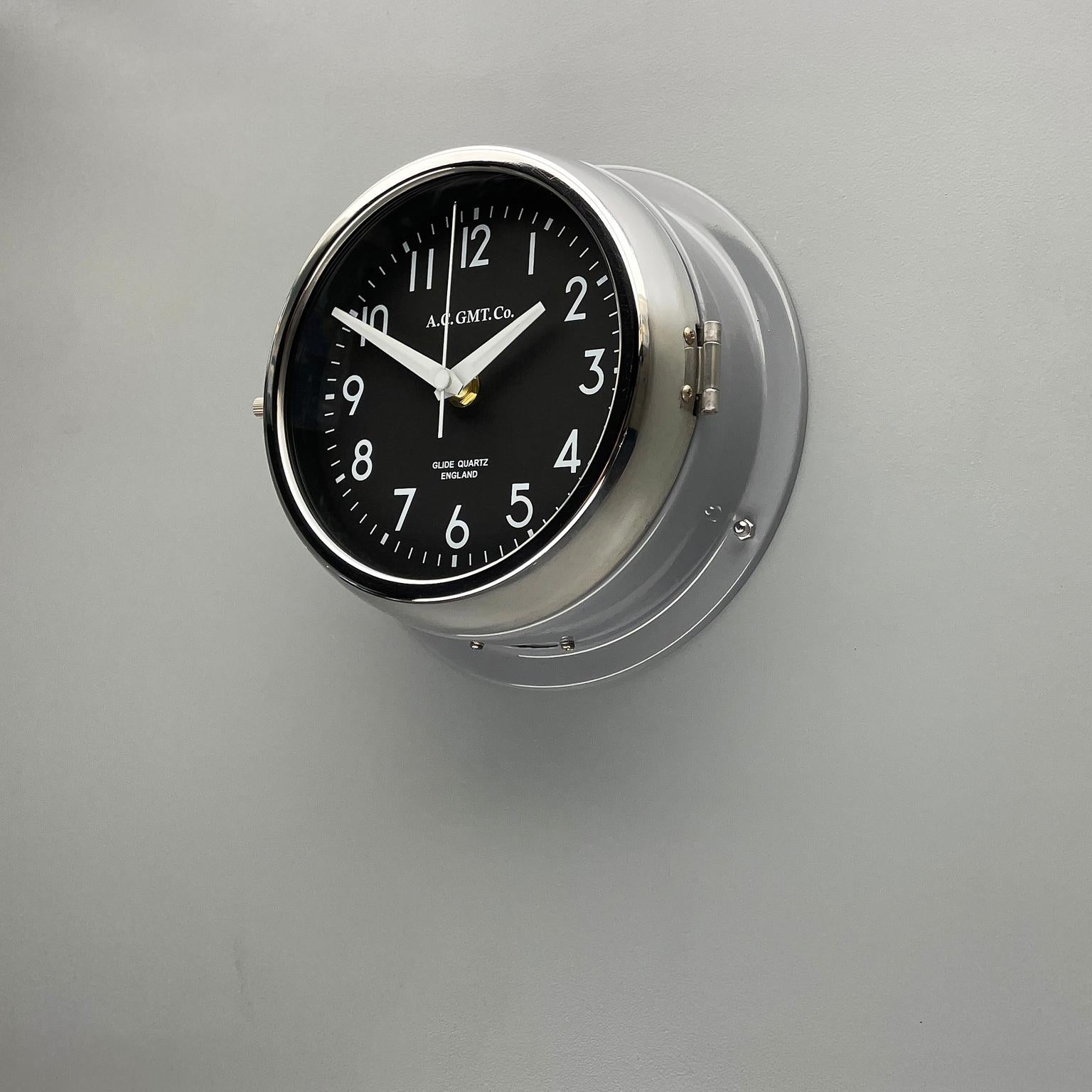 1970's British Ultimate Gray /Monochrome Black AC GMT Co. Classic Wall Clock 11