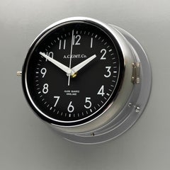 1970's British Ultimate Gray /Monochrome Black AC GMT Co. Classic Wall Clock