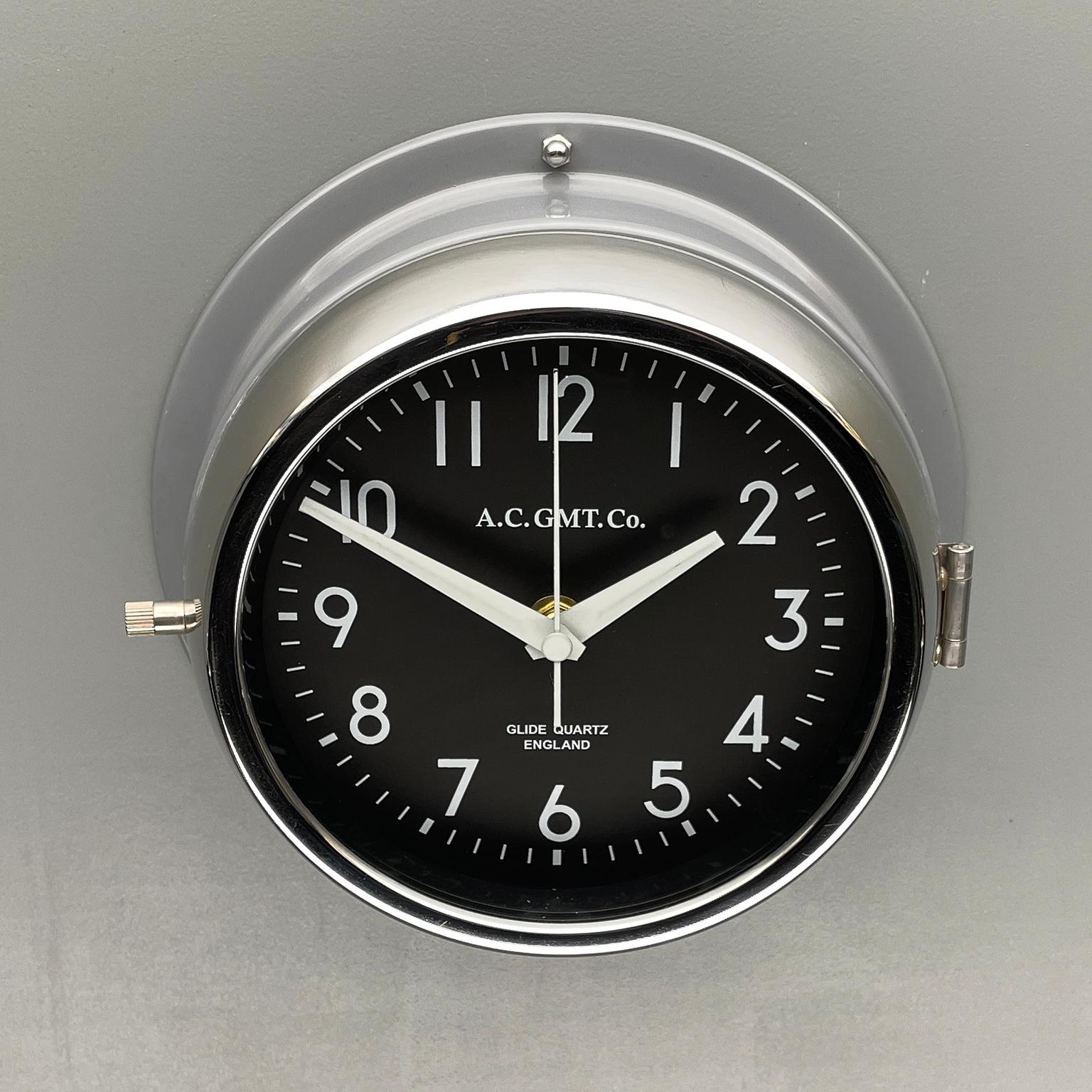 Glazed 1970's British Ultimate Gray /Monochrome Black AC GMT Co. Classic Wall Clock