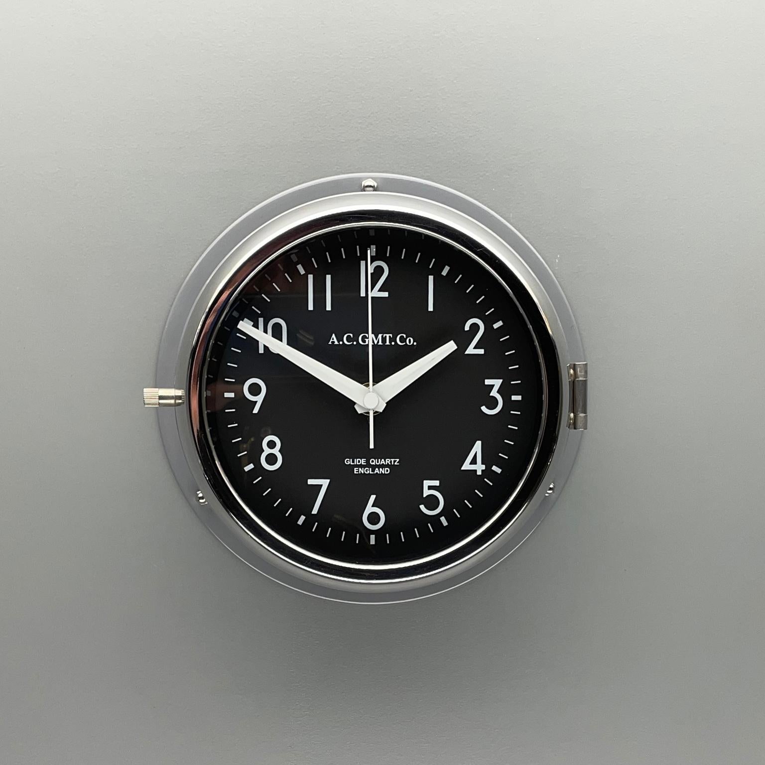 Late 20th Century 1970's British Ultimate Gray /Monochrome Black AC GMT Co. Classic Wall Clock