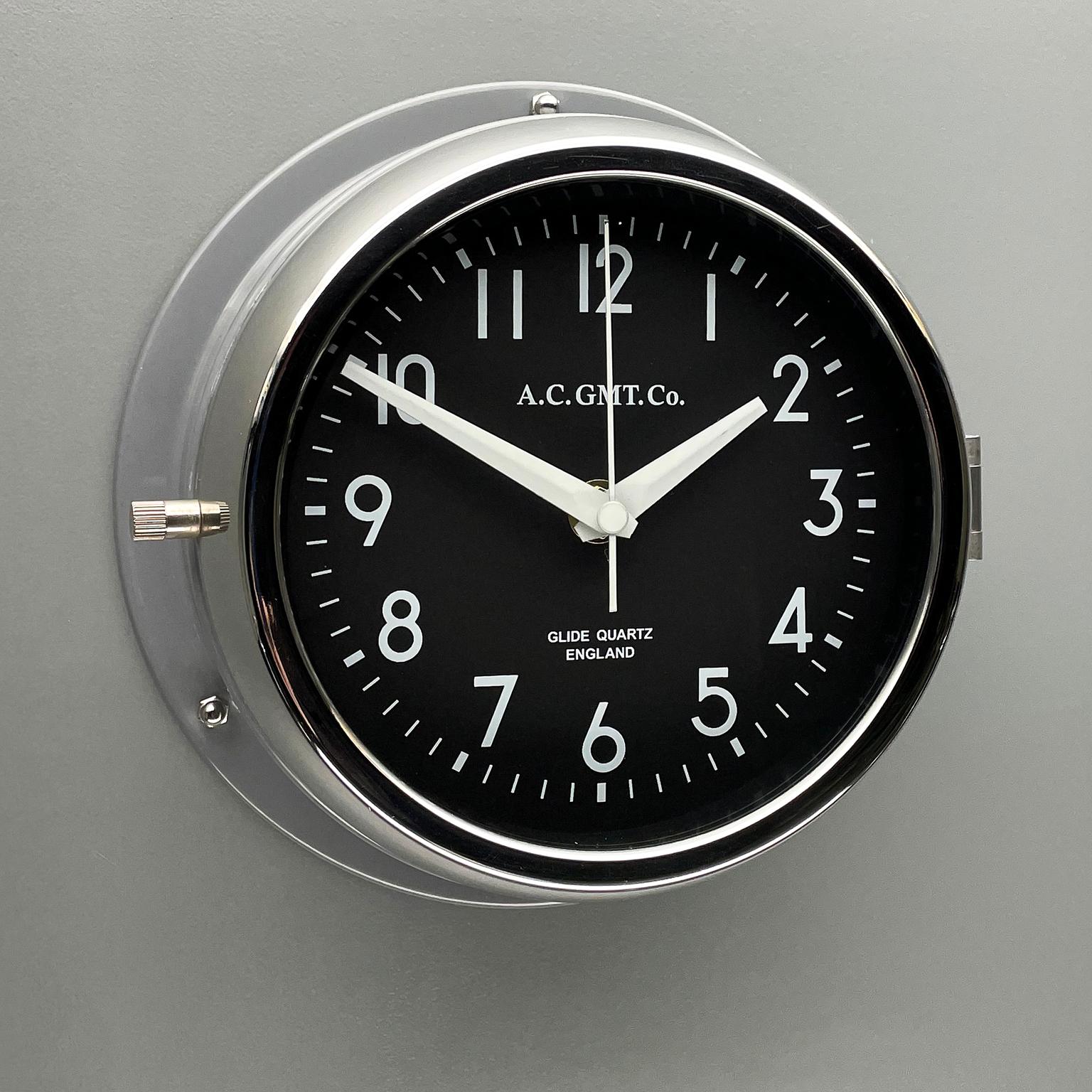 1970's British Ultimate Gray /Monochrome Black AC GMT Co. Classic Wall Clock 1