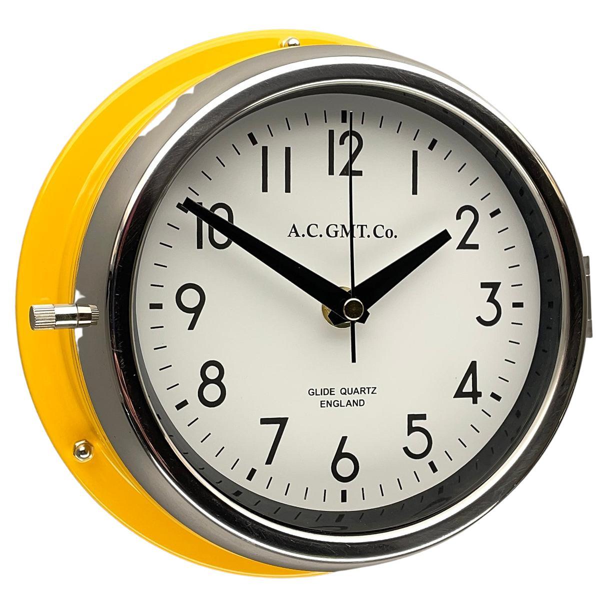1970's British Yellow Illumination & White AC GMT Co. Classic Quartz Wall Clock
