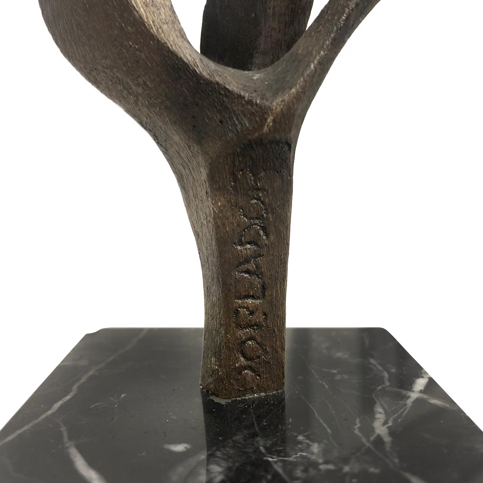 1970s Bronze Abstract Flame Sculpture on Square Black Marble Base In Fair Condition For Sale In New York, NY