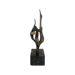 1970s Bronze Abstract Flame Sculpture on Square Black Marble Base