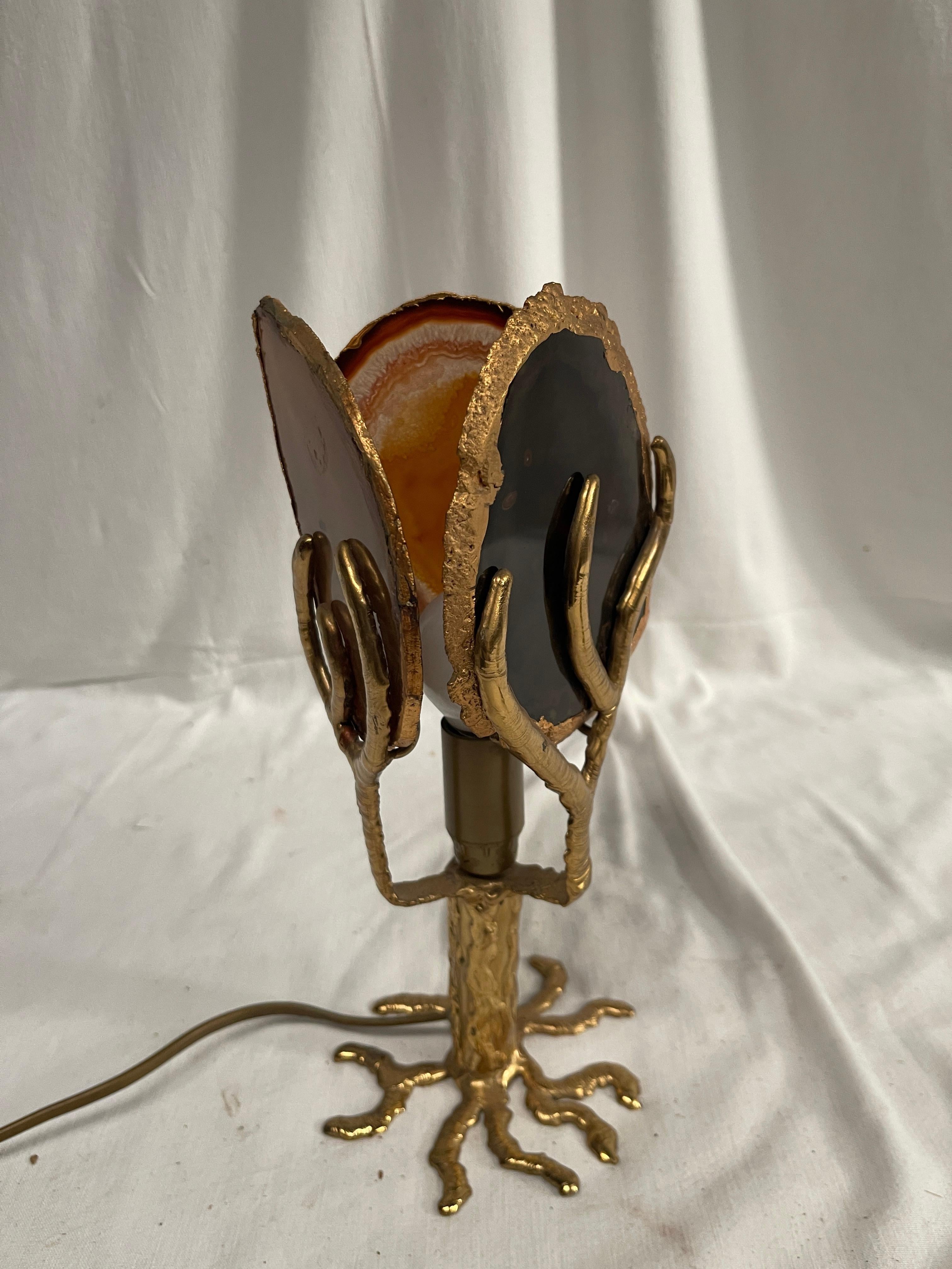 Lámpara de sobremesa de bronce y ágata de los años 70, de Henri Fernandez 
Francia 
Comprado directamente al artista