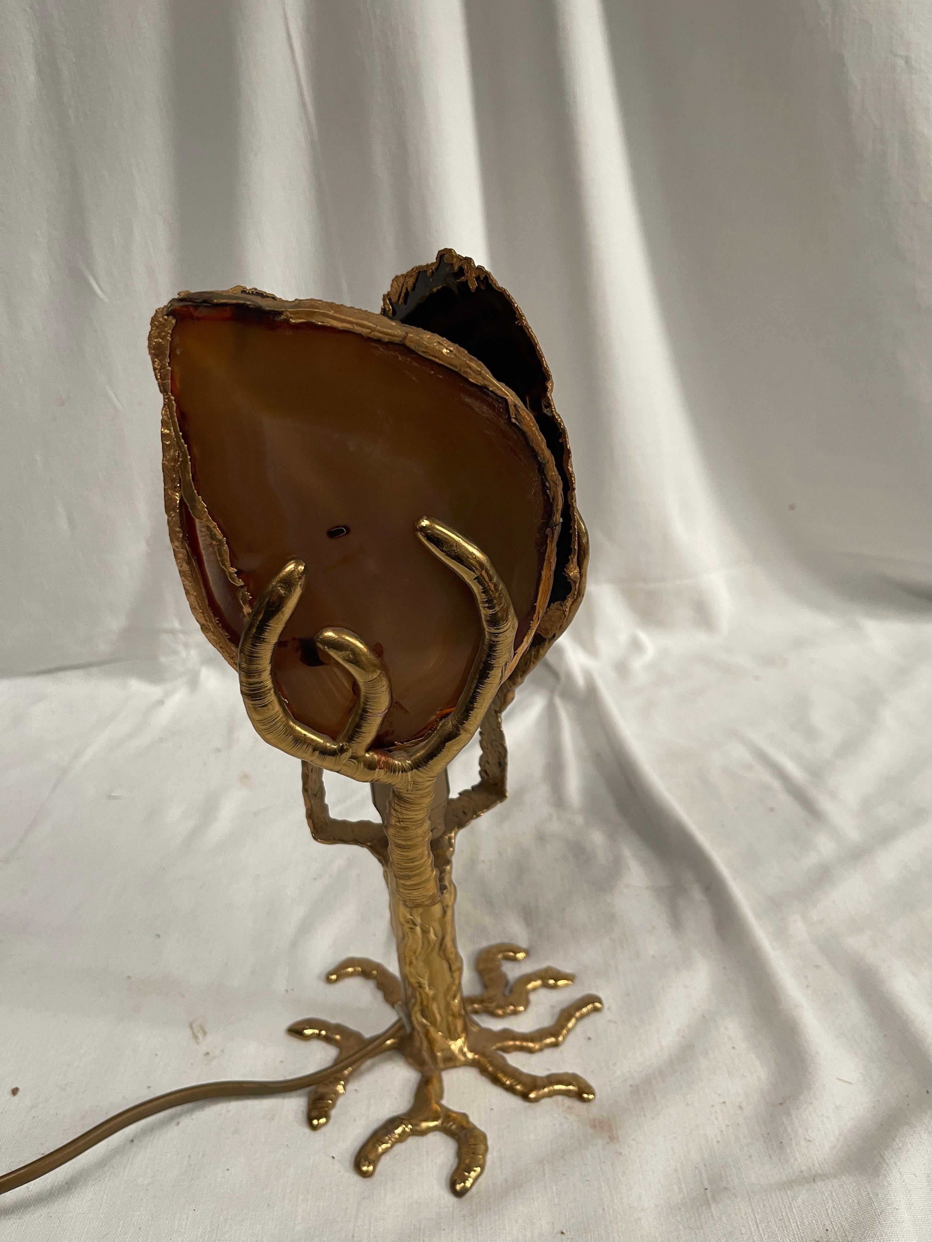 Lámpara de sobremesa de bronce y ágata de los años 70, de Henri Fernandez Francés en venta