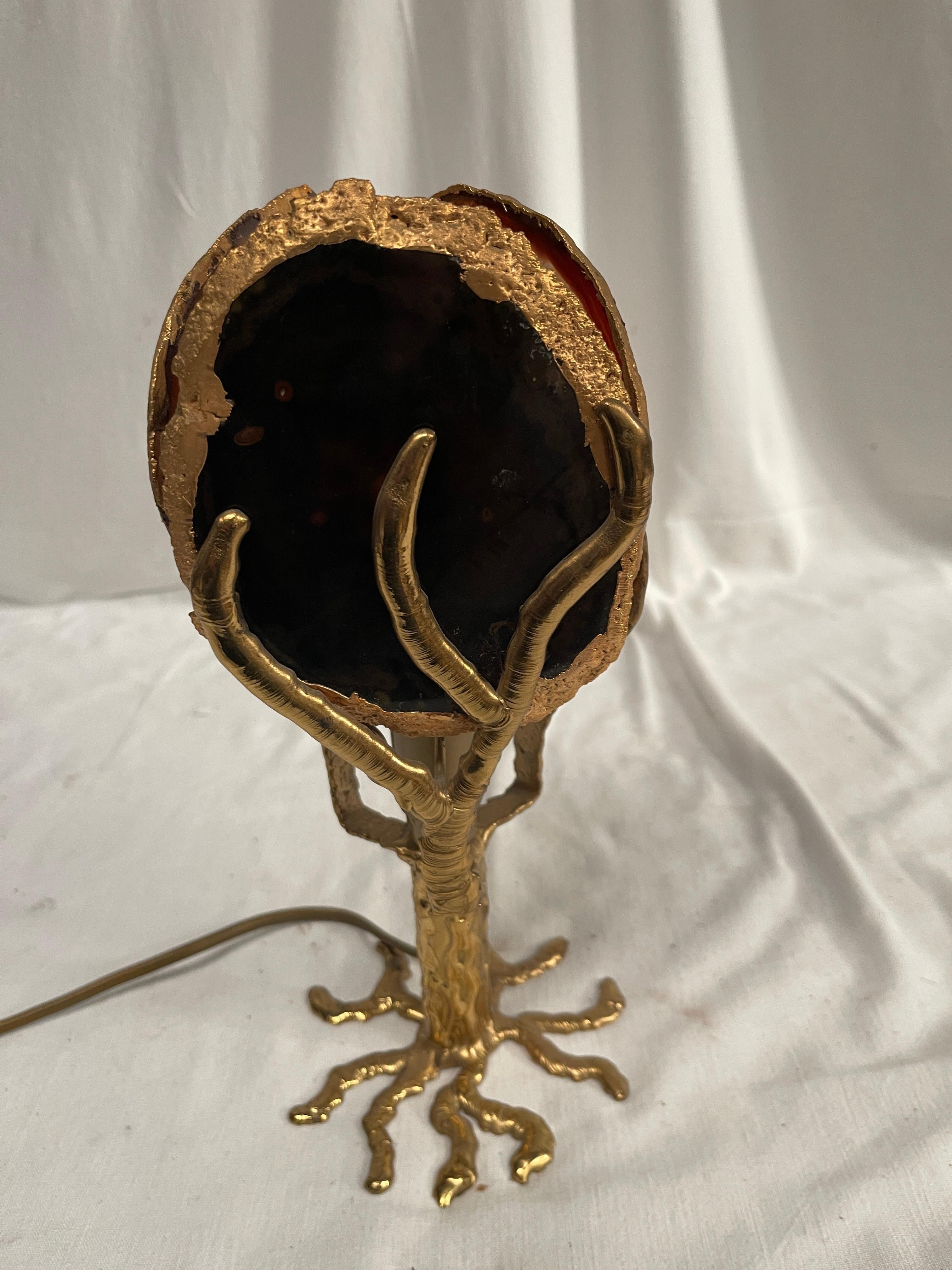 Lámpara de sobremesa de bronce y ágata de los años 70, de Henri Fernandez en Bueno estado para la venta en Bois-Colombes, FR