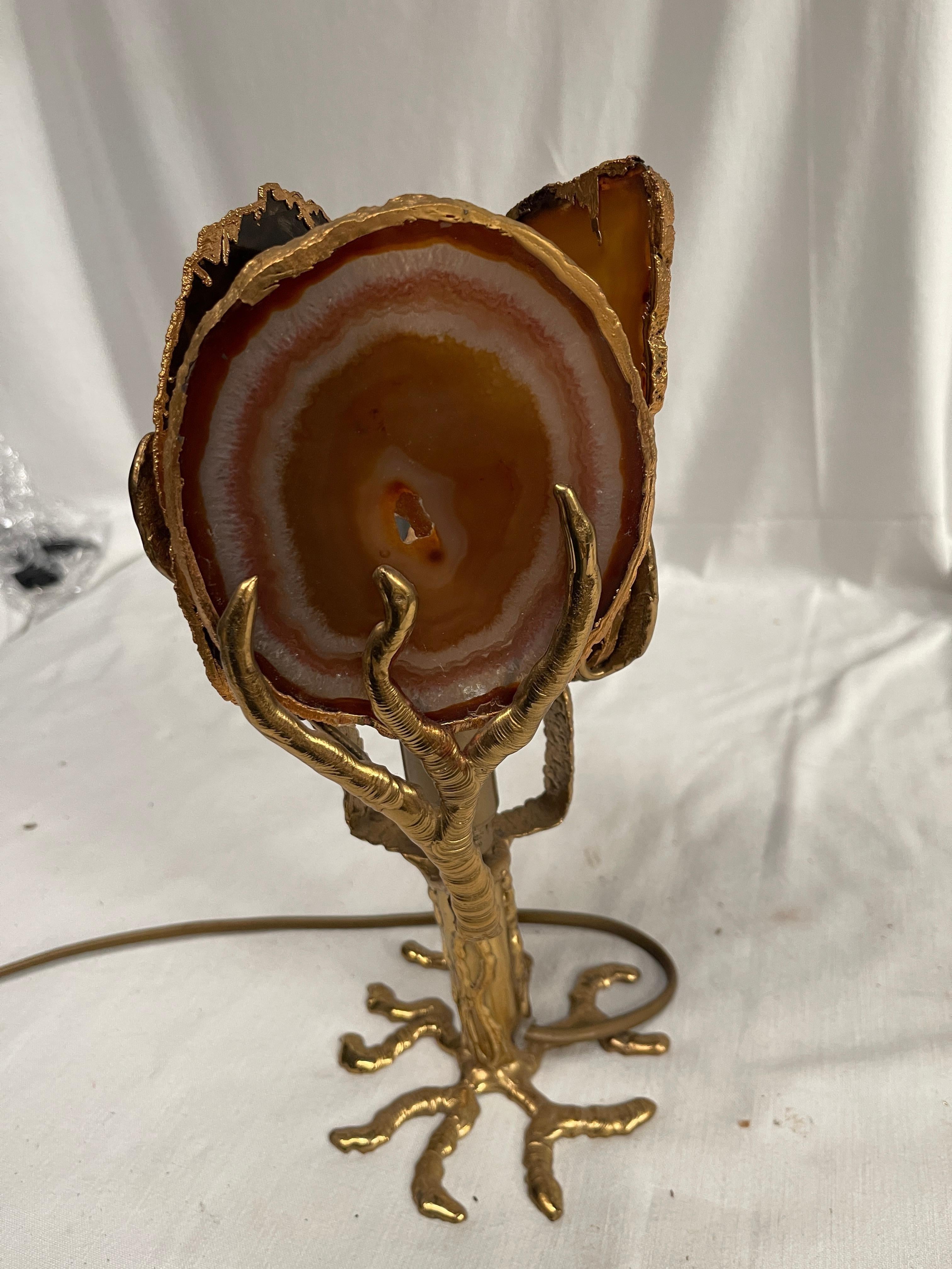 Lámpara de sobremesa de bronce y ágata de los años 70, de Henri Fernandez finales del siglo XX en venta