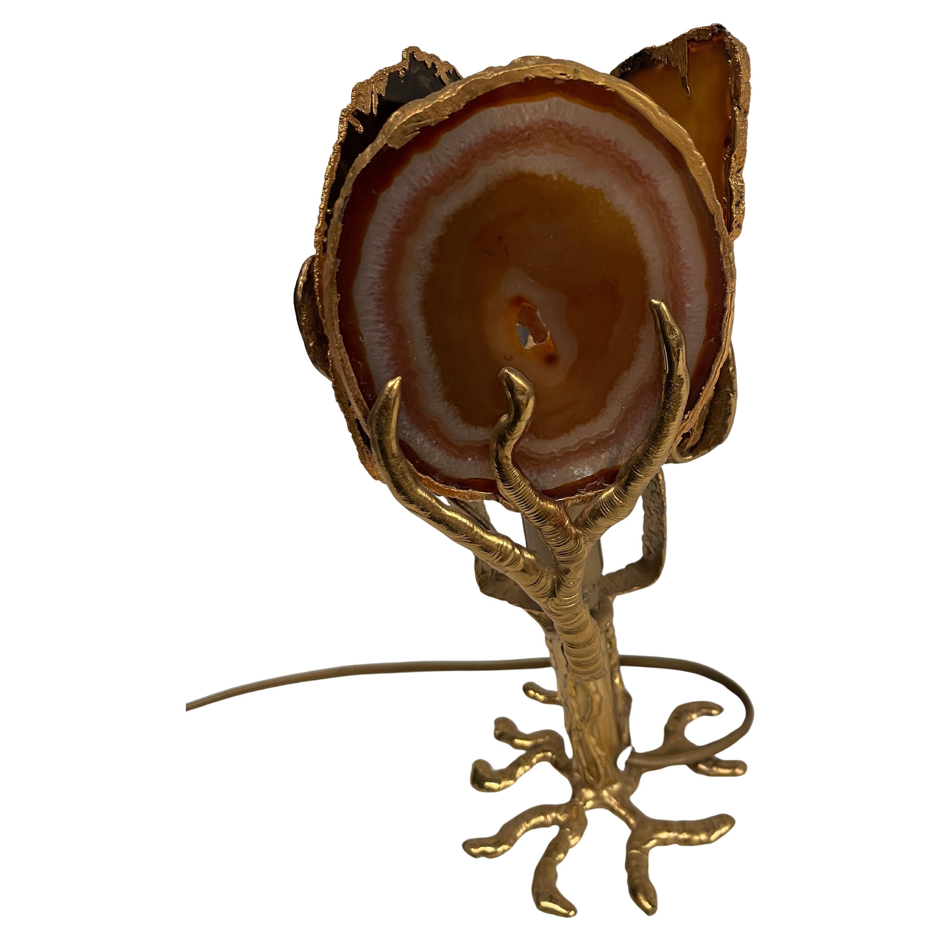 1970's bronze and agate table lamp by Henri Fernandez
