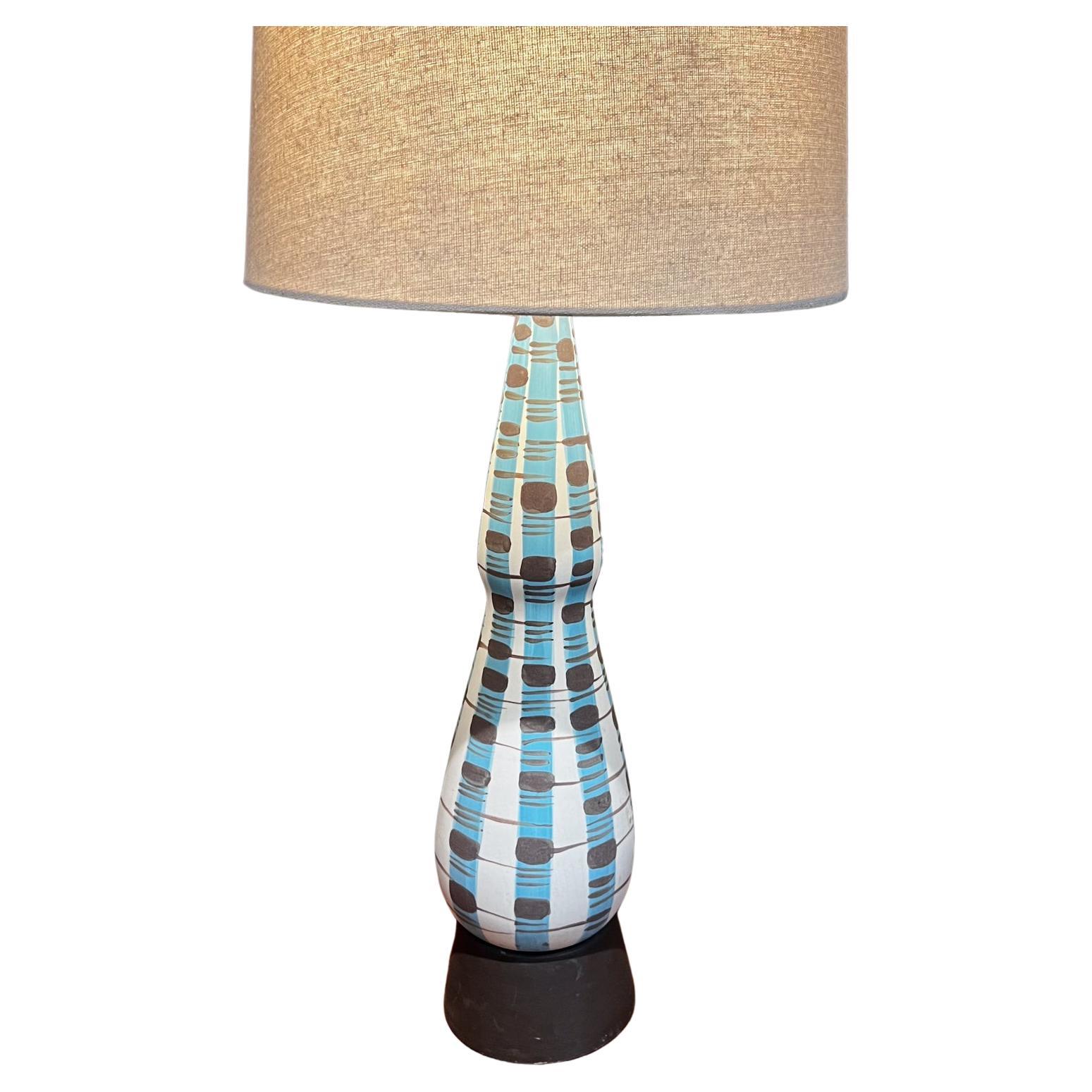 1970s Bronze and Blue Ceramic Table Lamp Style Marcello Fantoni Italy For Sale