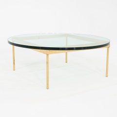 1970s Bronze and Glass Round Coffee Table Attributed to Ward Bennett 42 inch