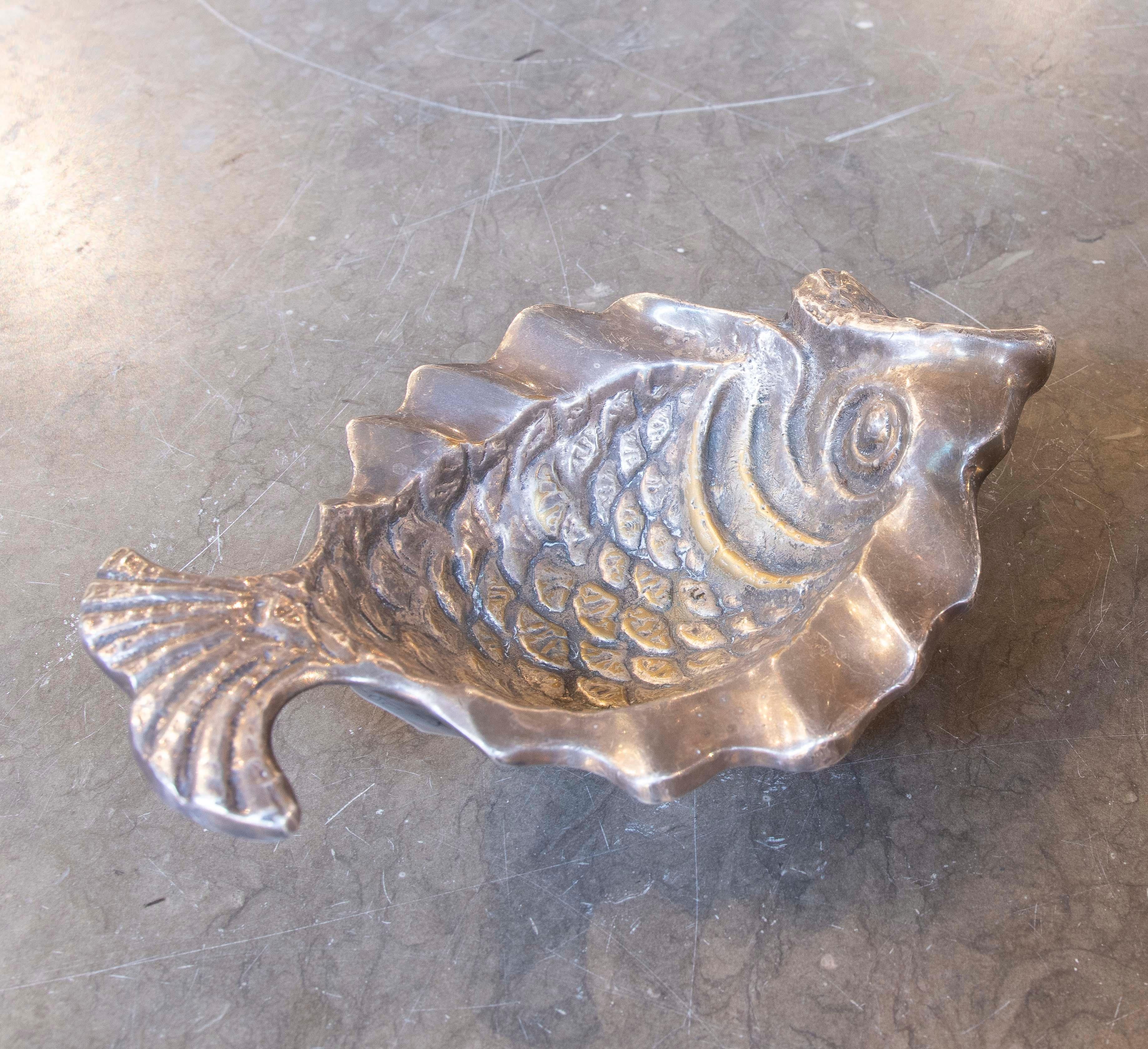 Spanish 1970s Bronze Ashtray with Fish Shape