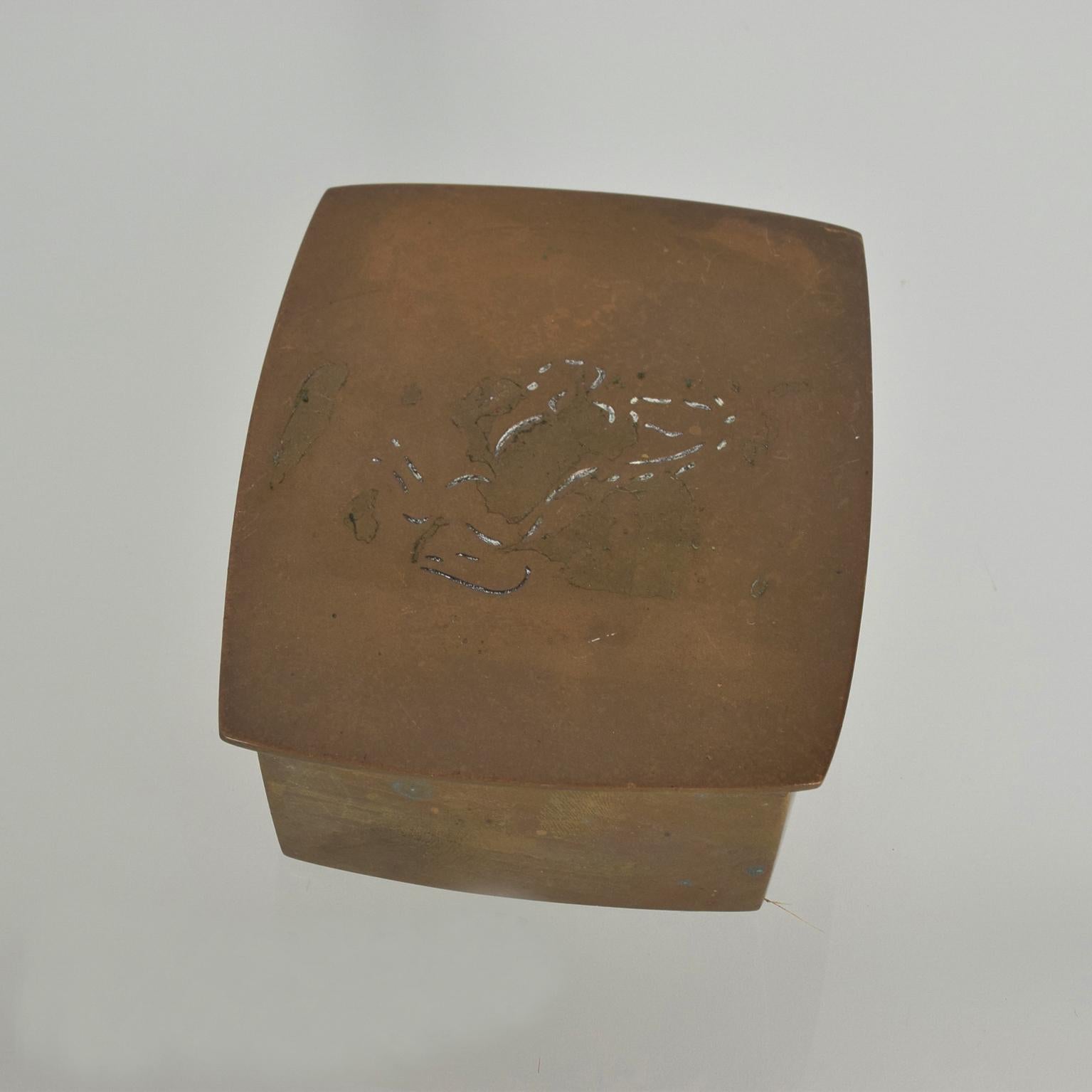 1970s Engraved Horse on Bronze Keepsake Box Wah Ming Chang California 1