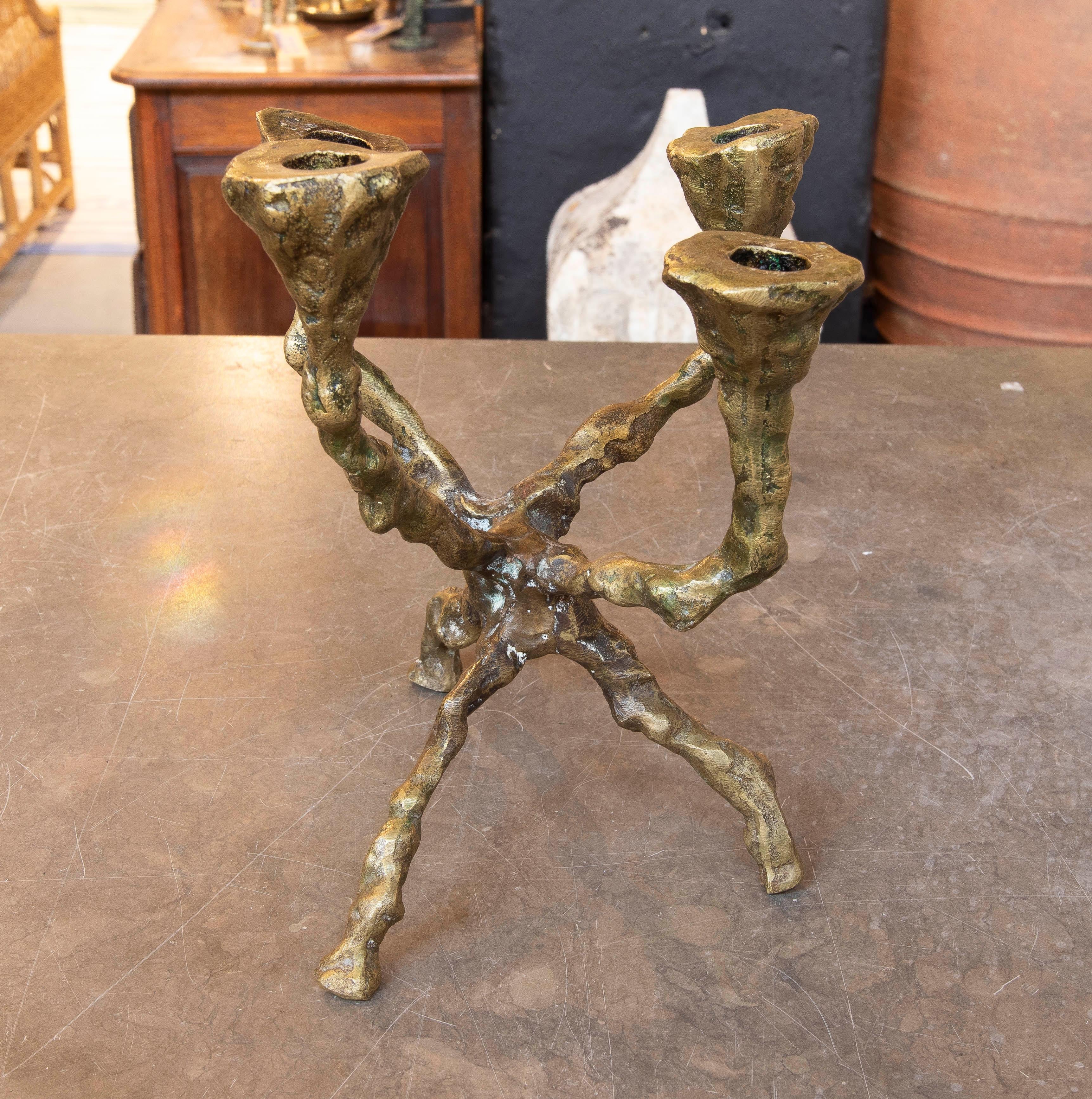 1970s Bronze Candelabro in Brutalist Style  In Good Condition For Sale In Marbella, ES