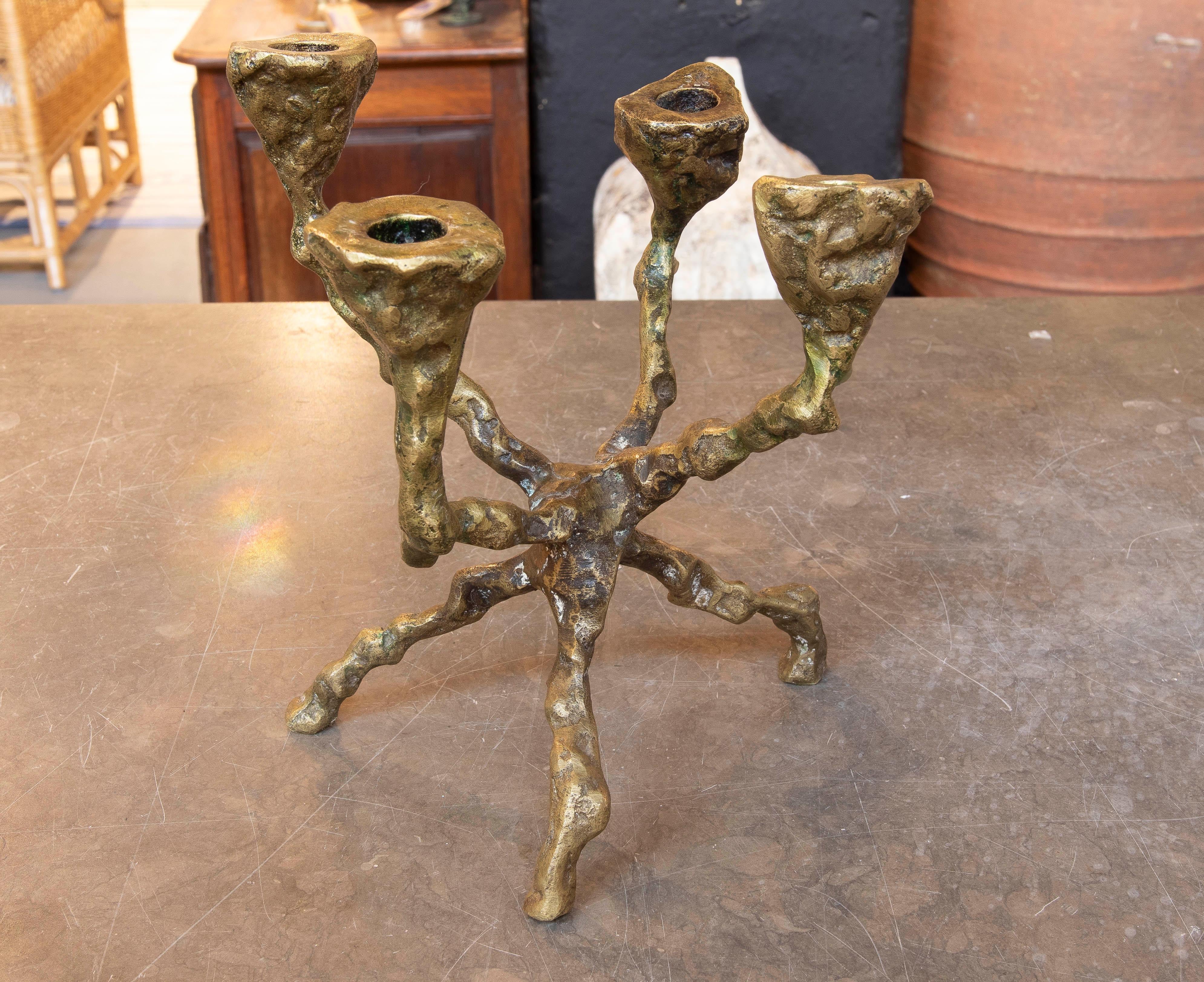 1970s Bronze Candelabro in Brutalist Style  For Sale 1