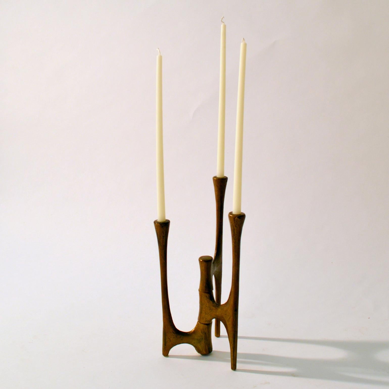 Mid-Century Modern 1970s Bronze Cast Candleholder for Three Candles