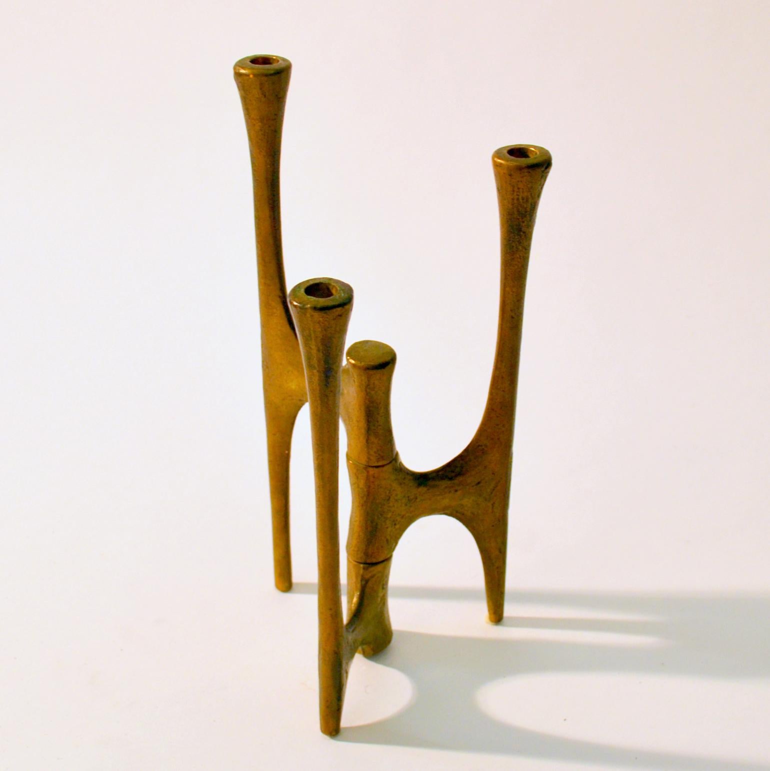 German 1970s Bronze Cast Candleholder for Three Candles