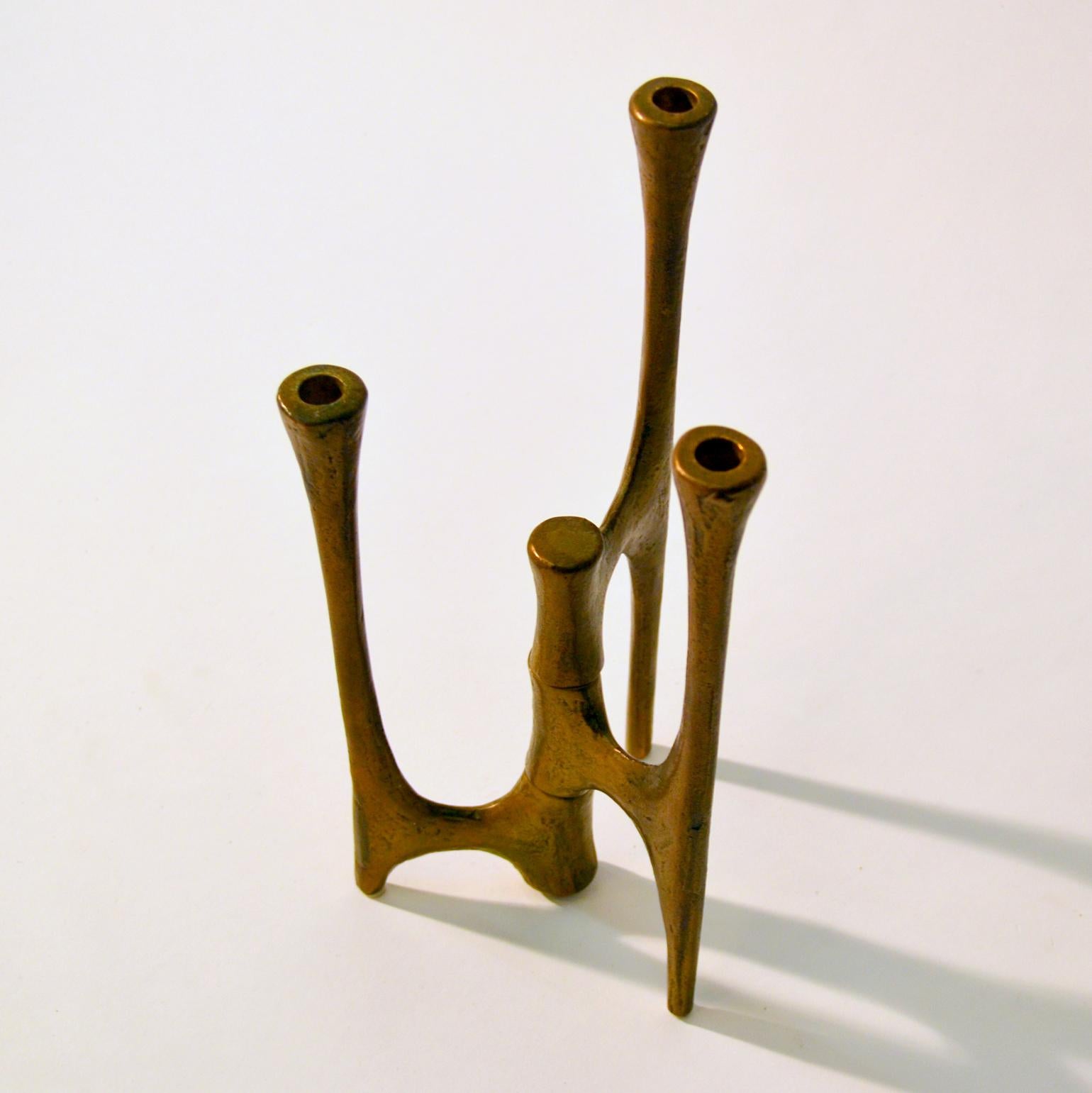 Late 20th Century 1970s Bronze Cast Candleholder for Three Candles