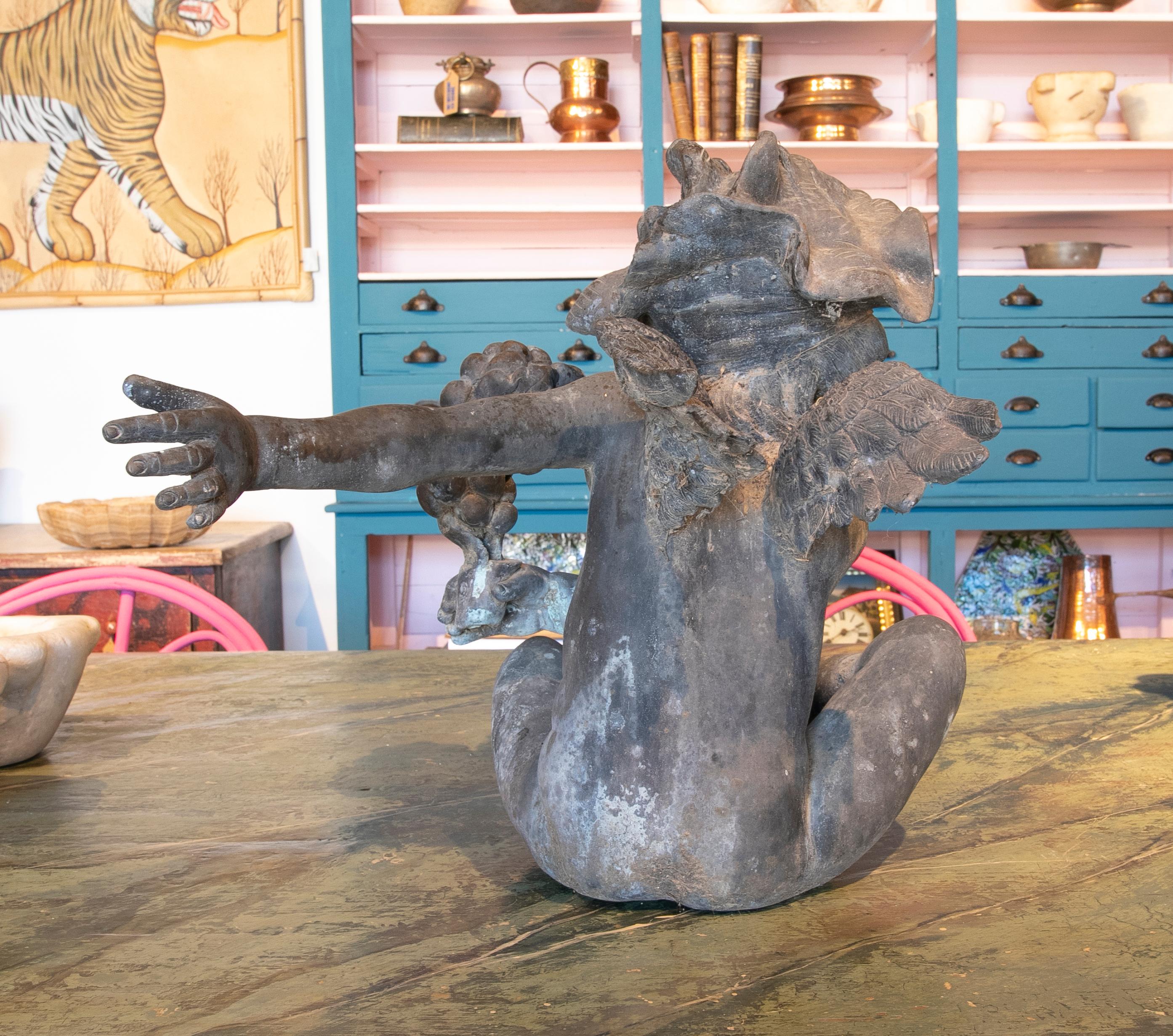 1970s Bronze French Bacchus Boy Sculpture with Wings and Grapes  For Sale 1