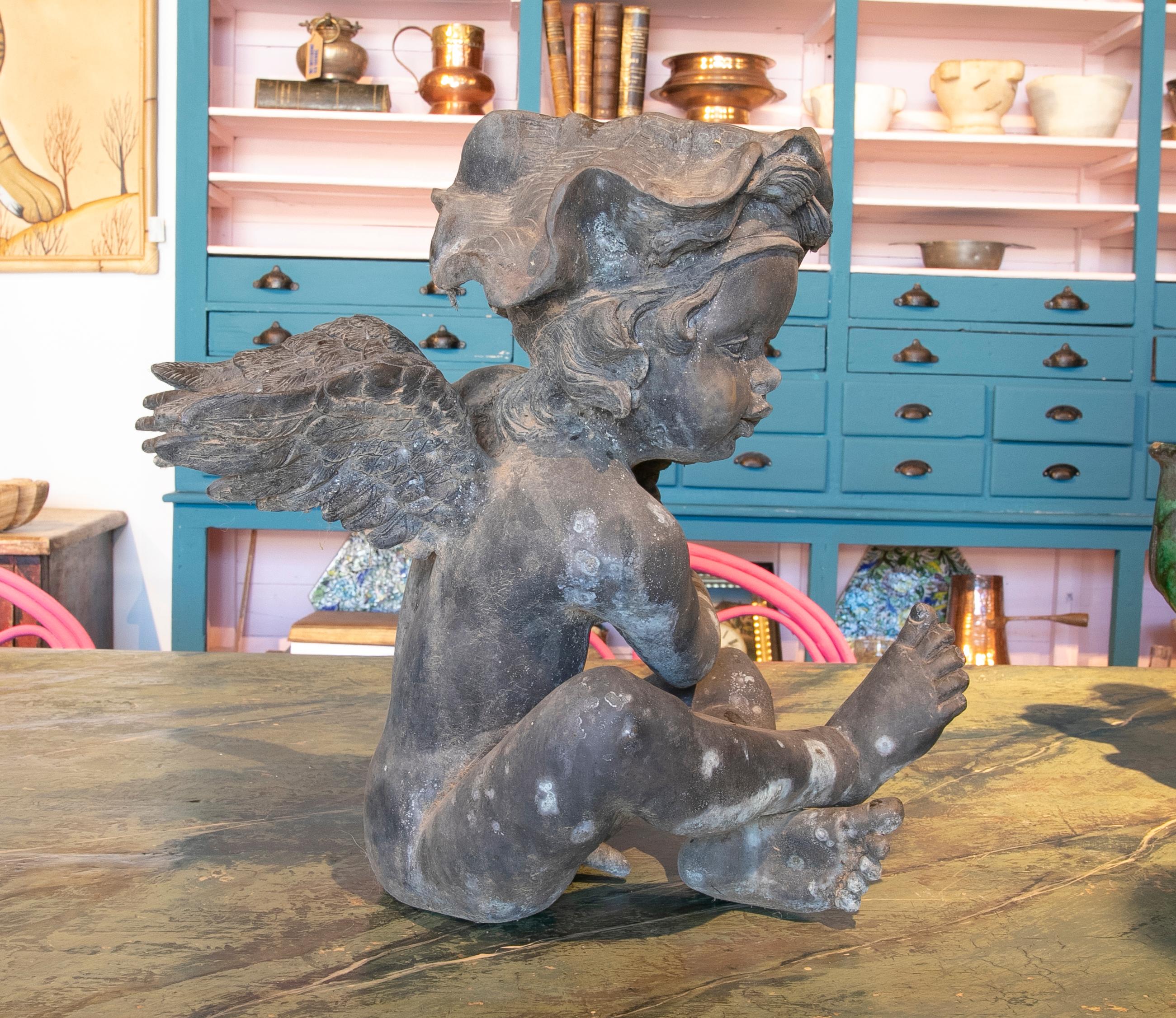 1970s Bronze French Bacchus Boy Sculpture with Wings and Grapes  For Sale 3