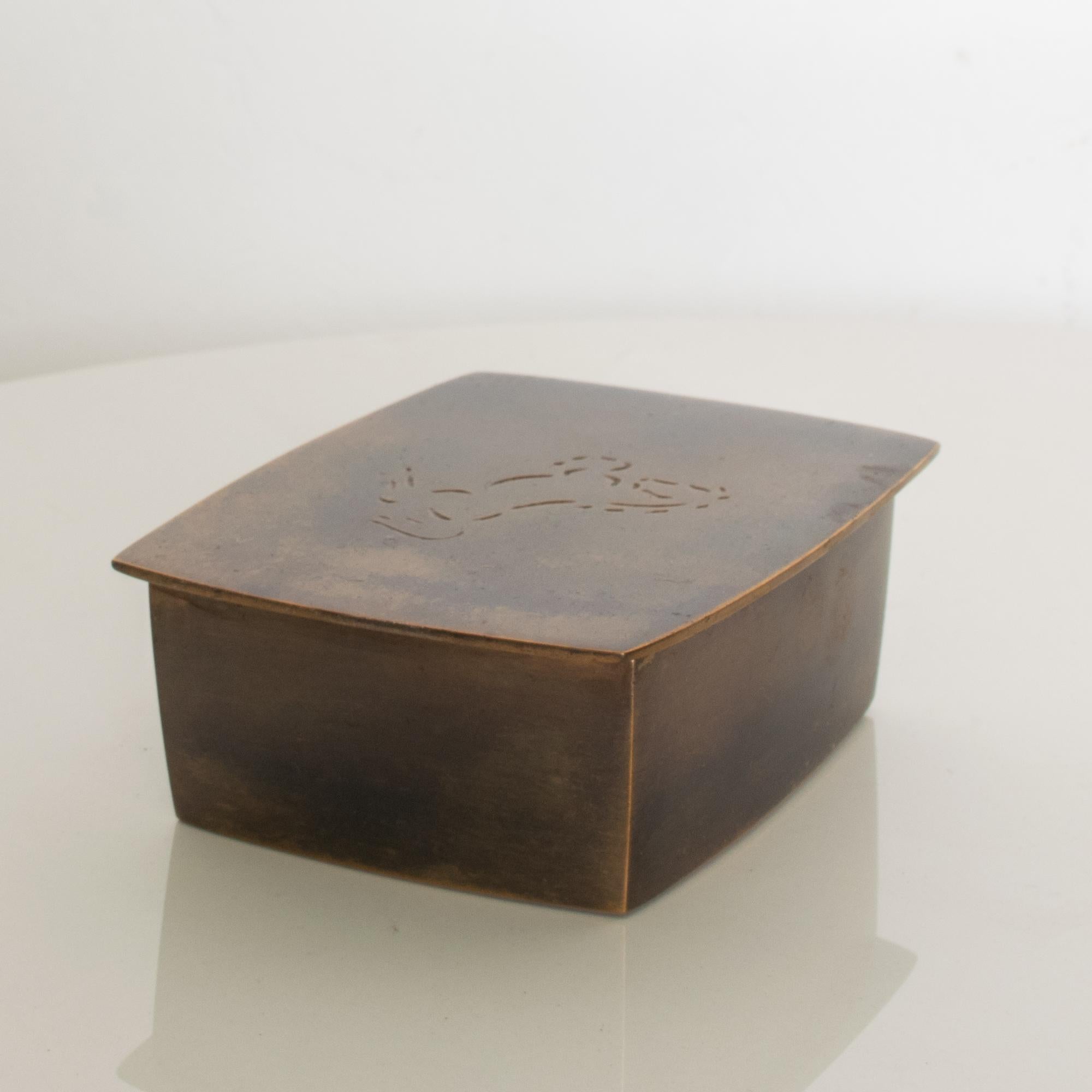 1970s Engraved Horse on Bronze Keepsake Box Wah Ming Chang California