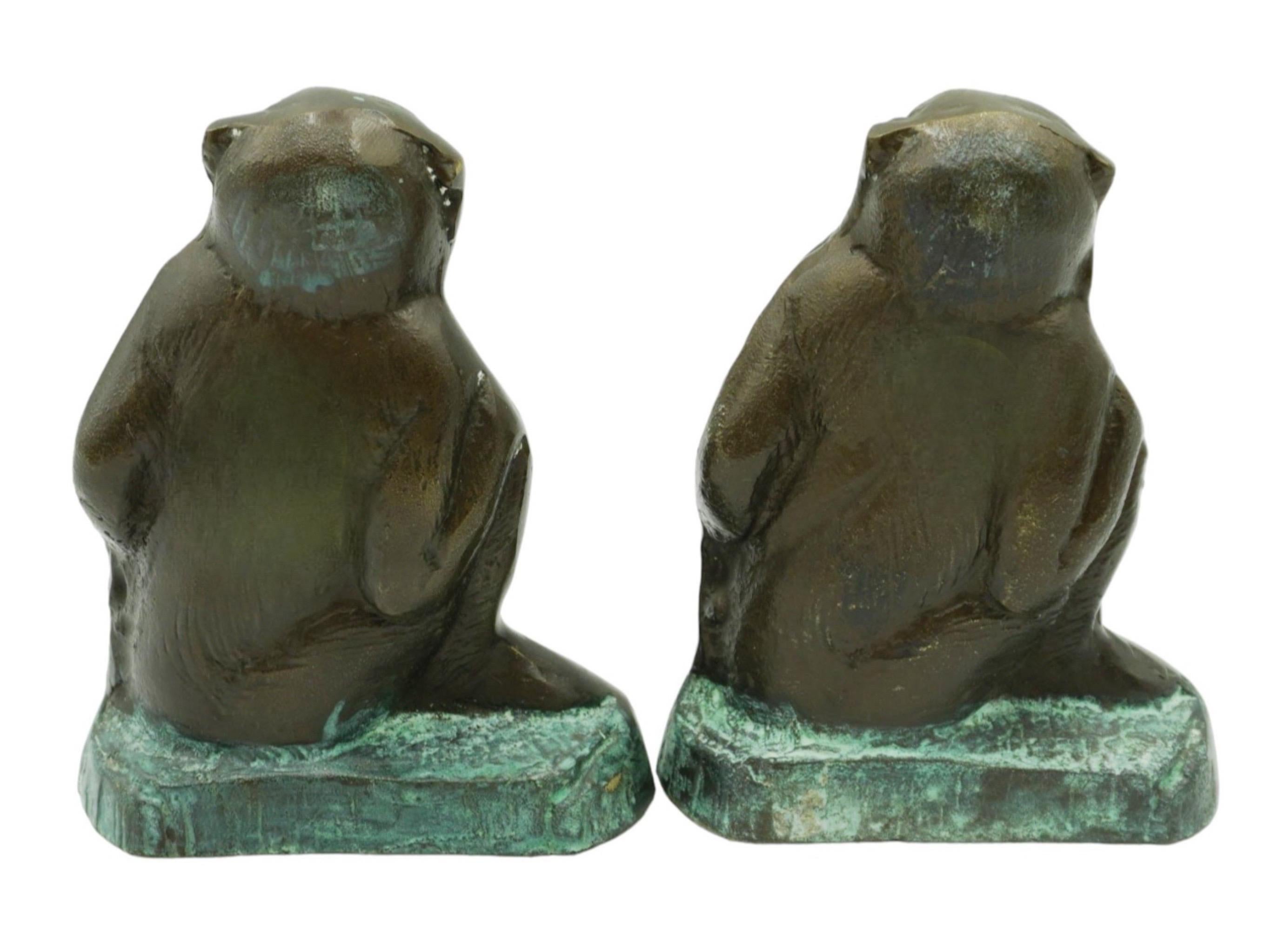 Unknown 1970’s Bronze Monkey Bookends - a Pair For Sale