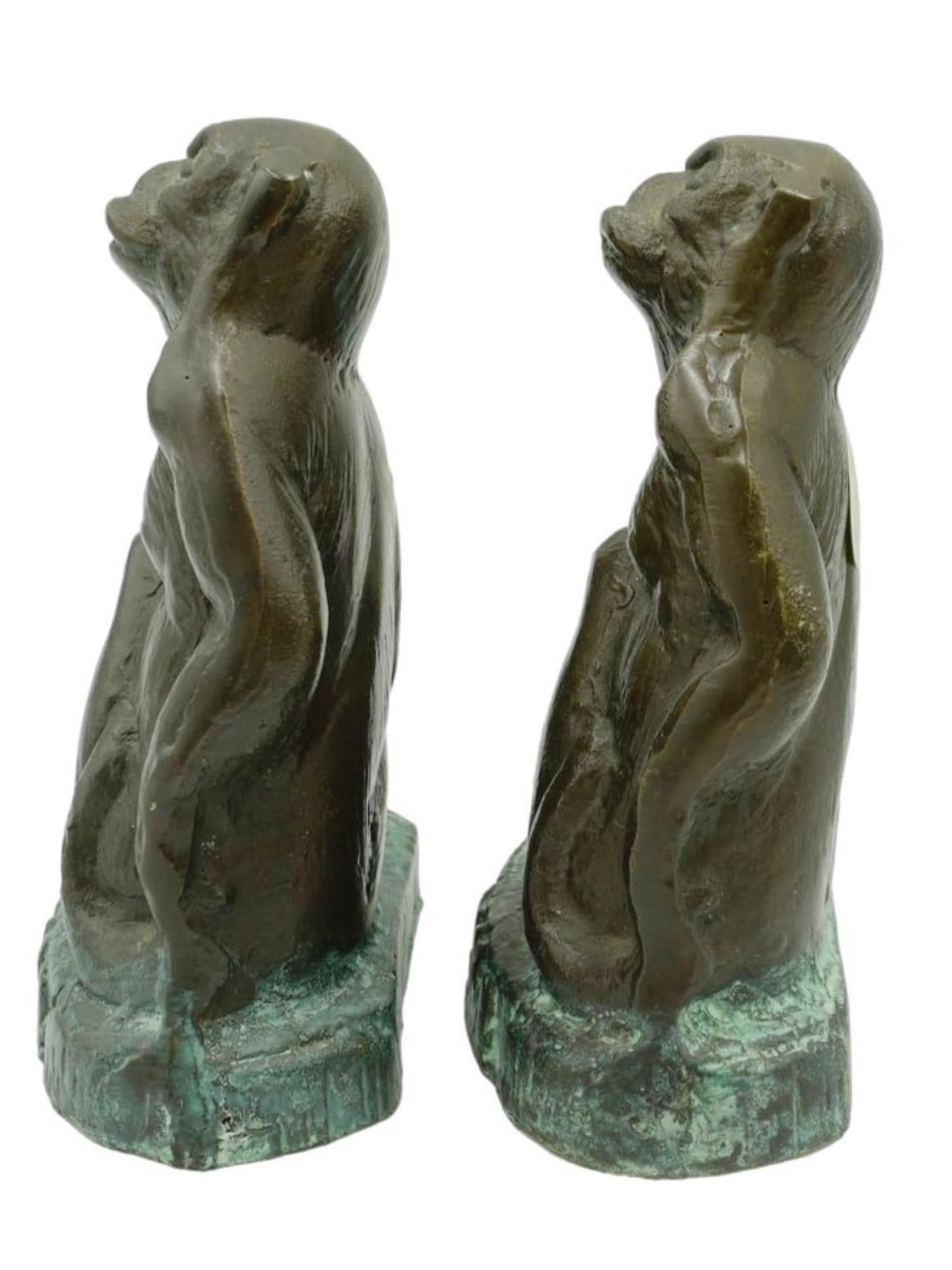1970’s Bronze Monkey Bookends - a Pair In Good Condition For Sale In Charleston, SC