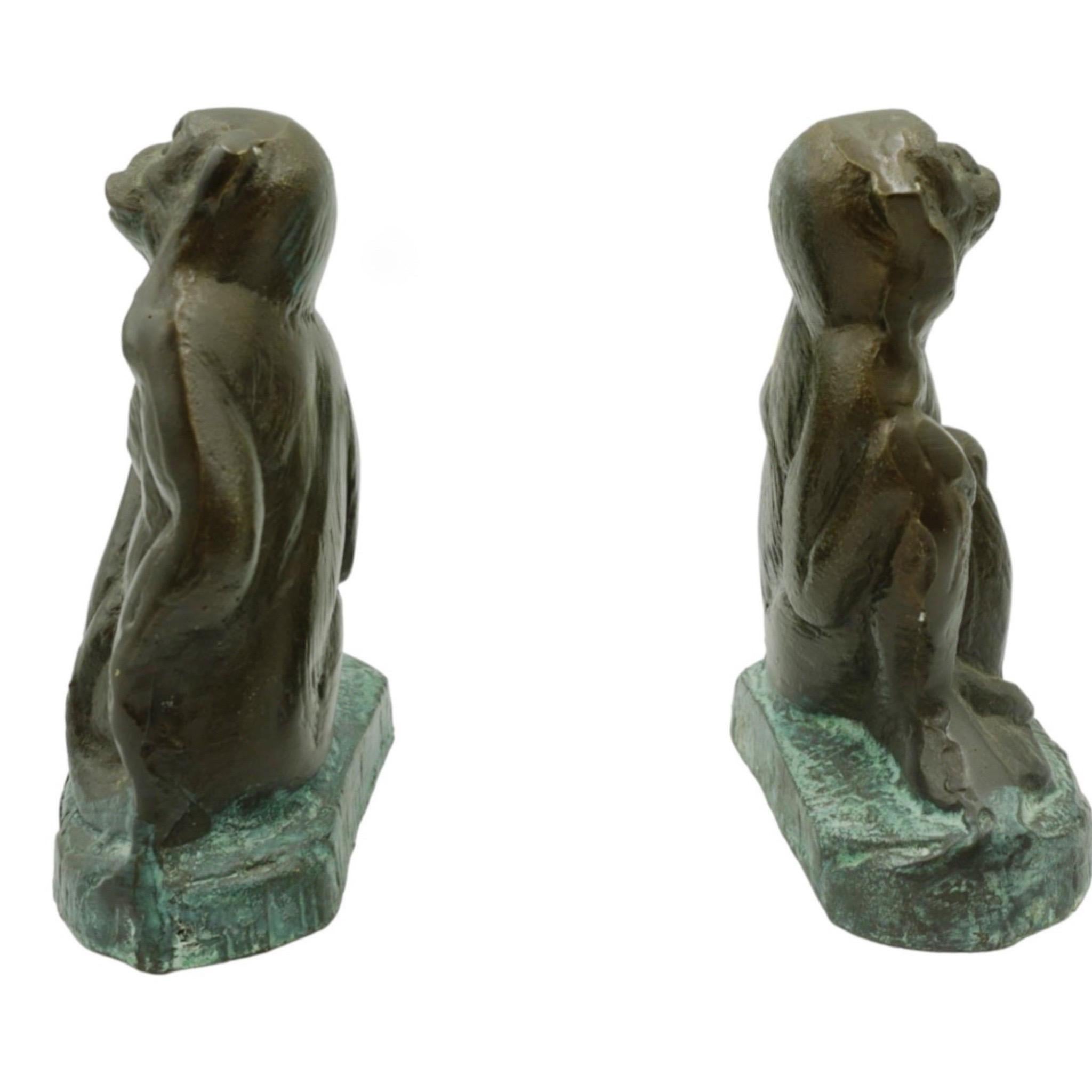 Late 20th Century 1970’s Bronze Monkey Bookends - a Pair For Sale