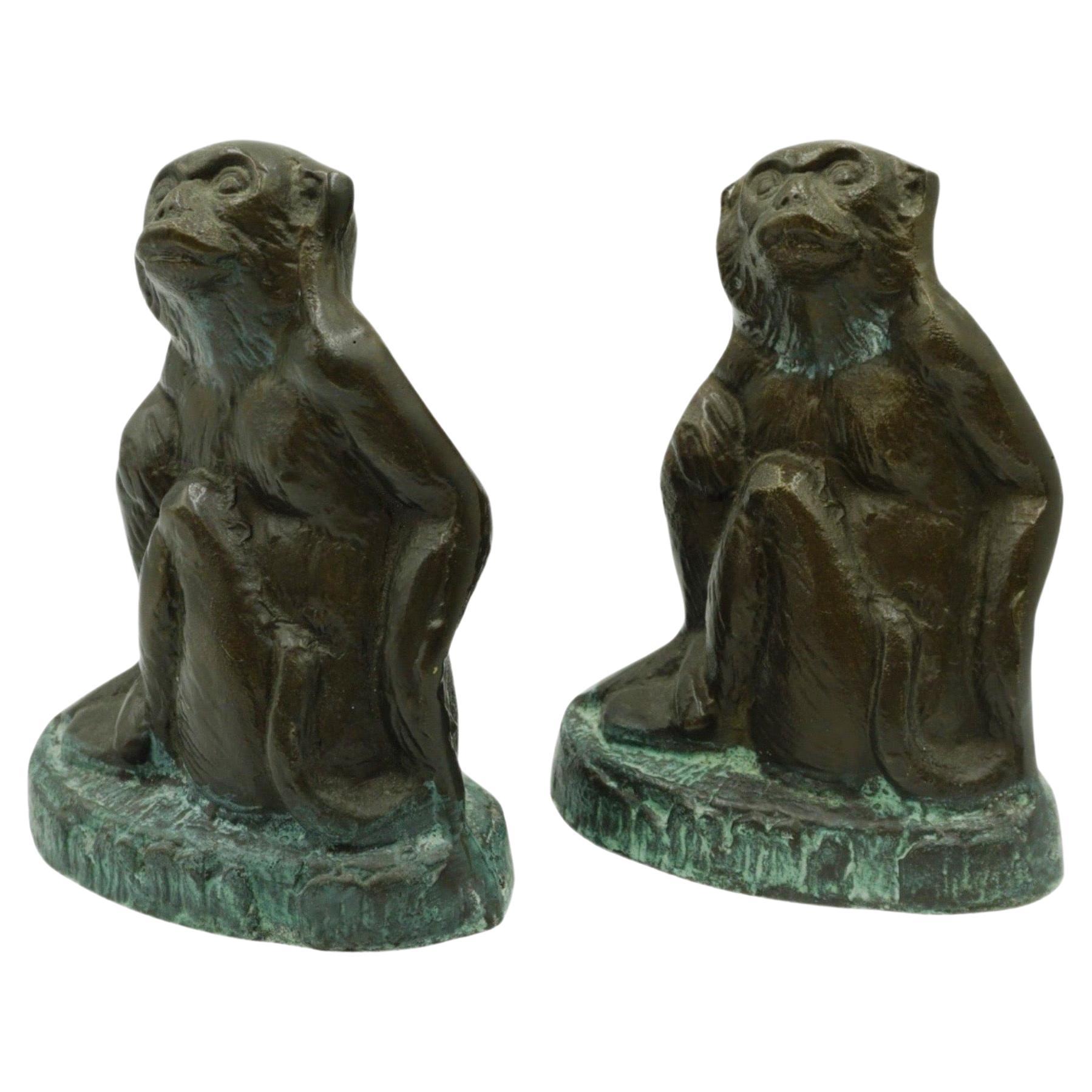 1970’s Bronze Monkey Bookends - a Pair For Sale