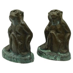 Retro 1970’s Bronze Monkey Bookends - a Pair