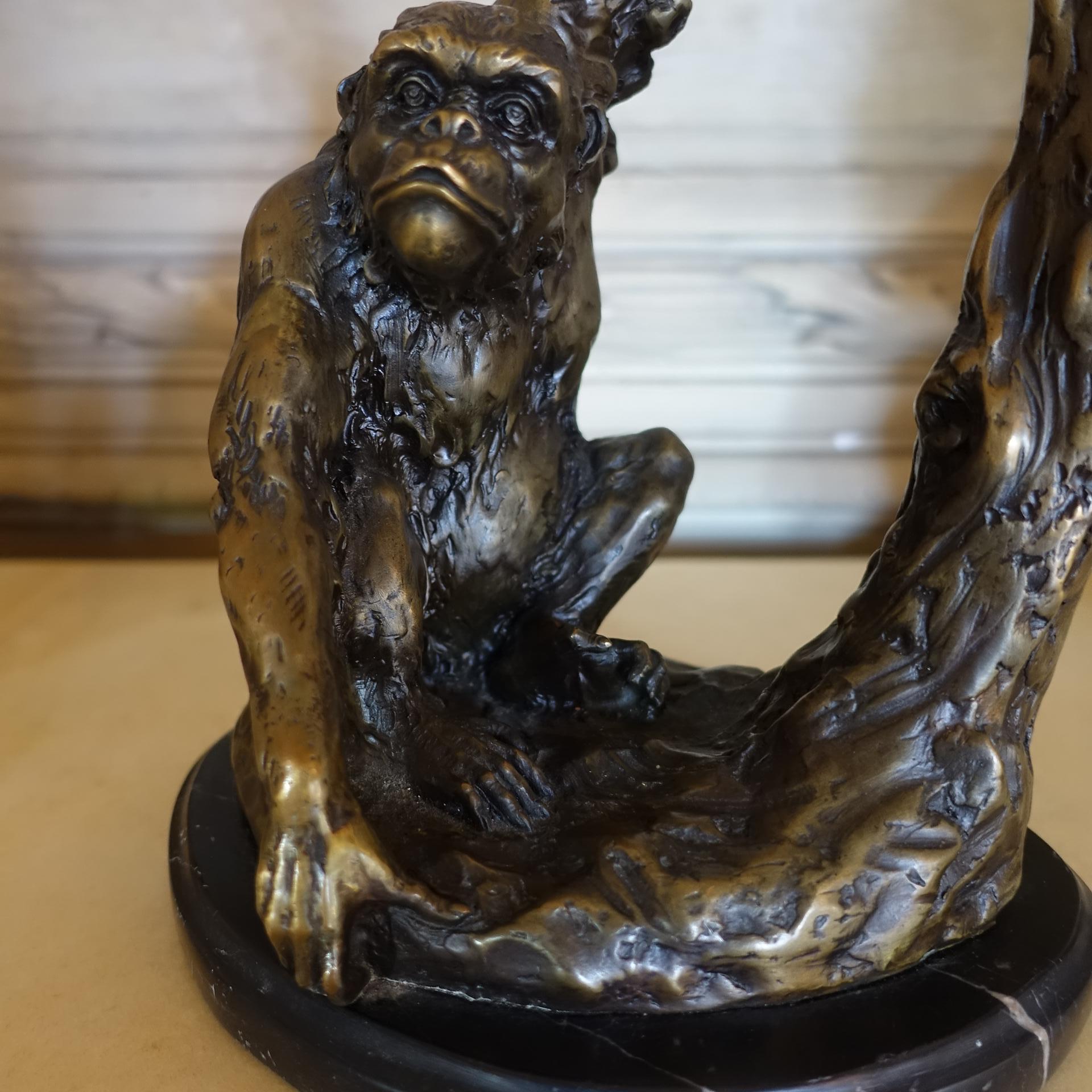 1970s Bronze Monkey Sculpture on Black Maquinia Marble Base In Good Condition In Firenze, IT